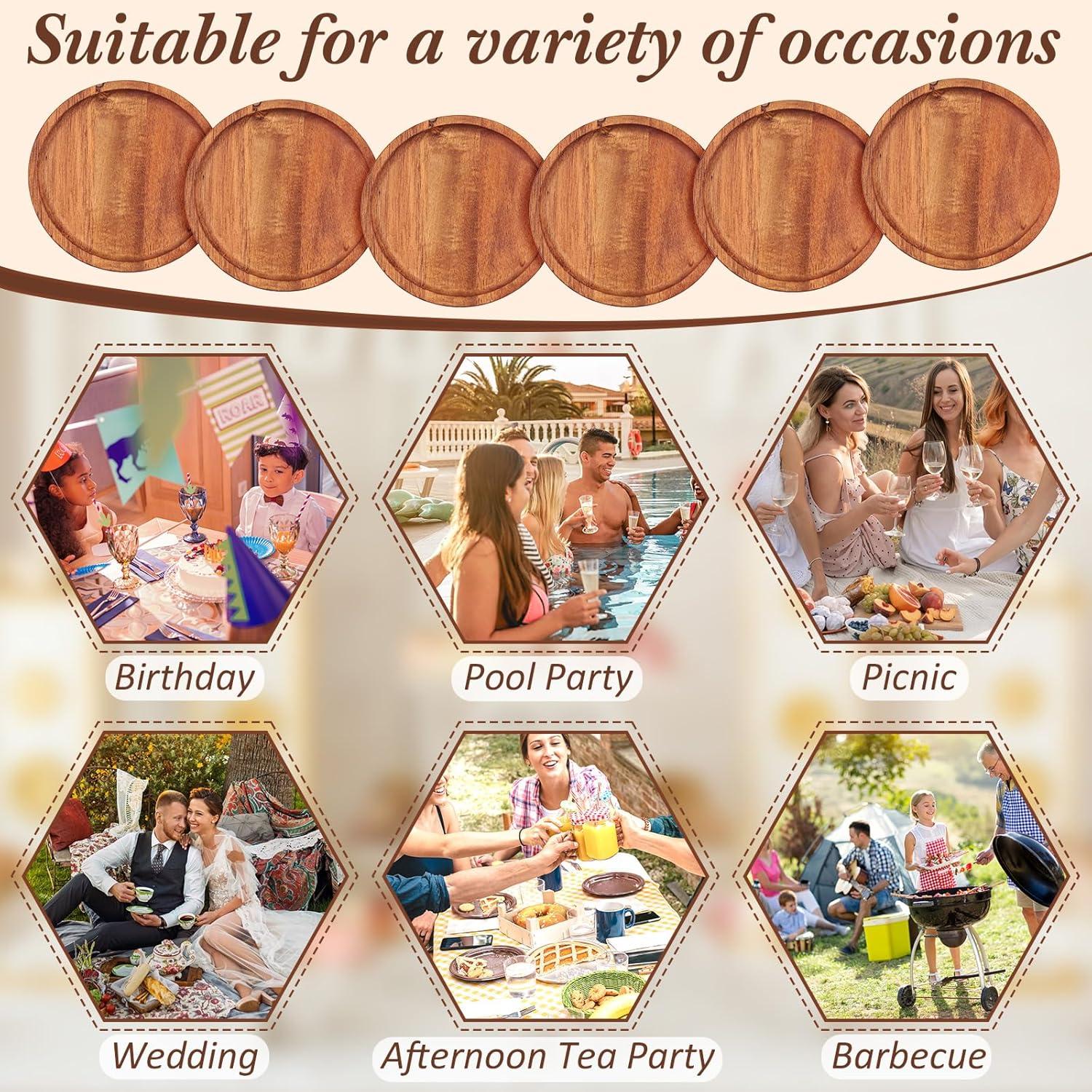 Juego de 16 Platos de Madera de Acacia Dandat 30 cm Redondos