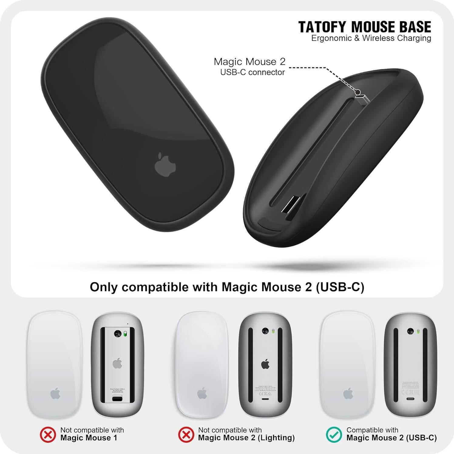 Cargador Inalámbrico TATOFY para Magic Mouse 2 USB-C Negro