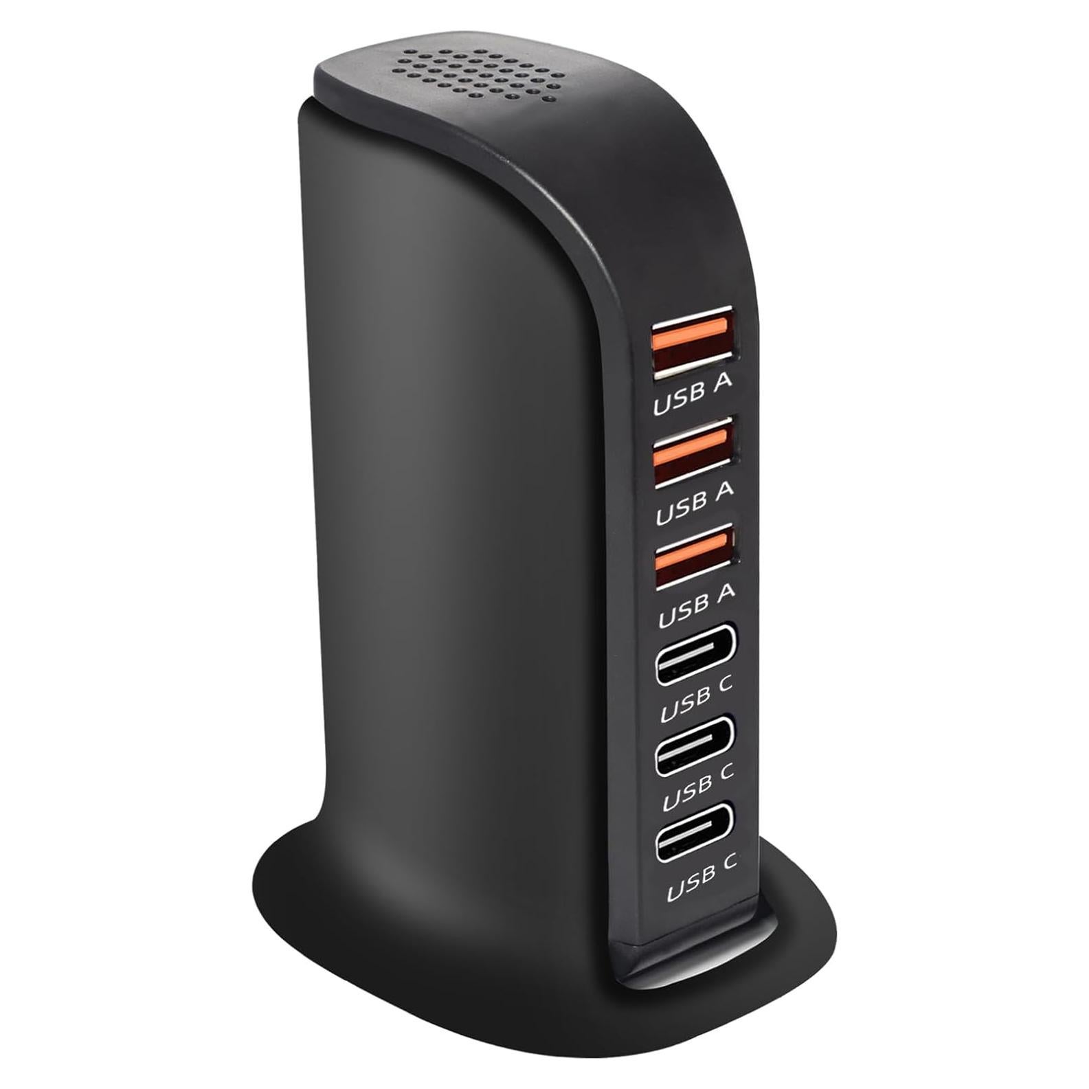 Cargador de pared USB 6 puertos Wyness carga rápida negro