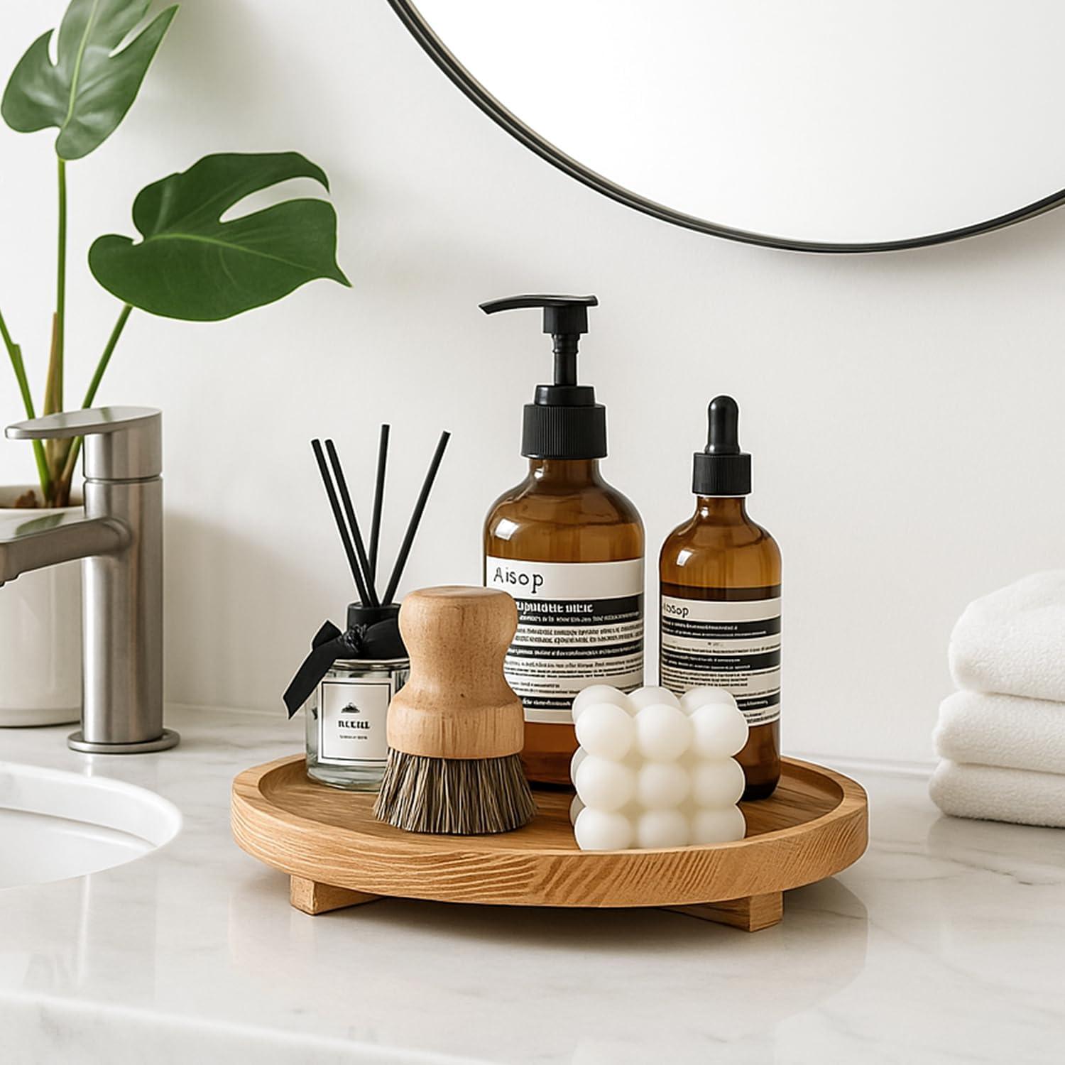 Bandeja Redonda de Madera Renawe 25.4 cm Decorativa