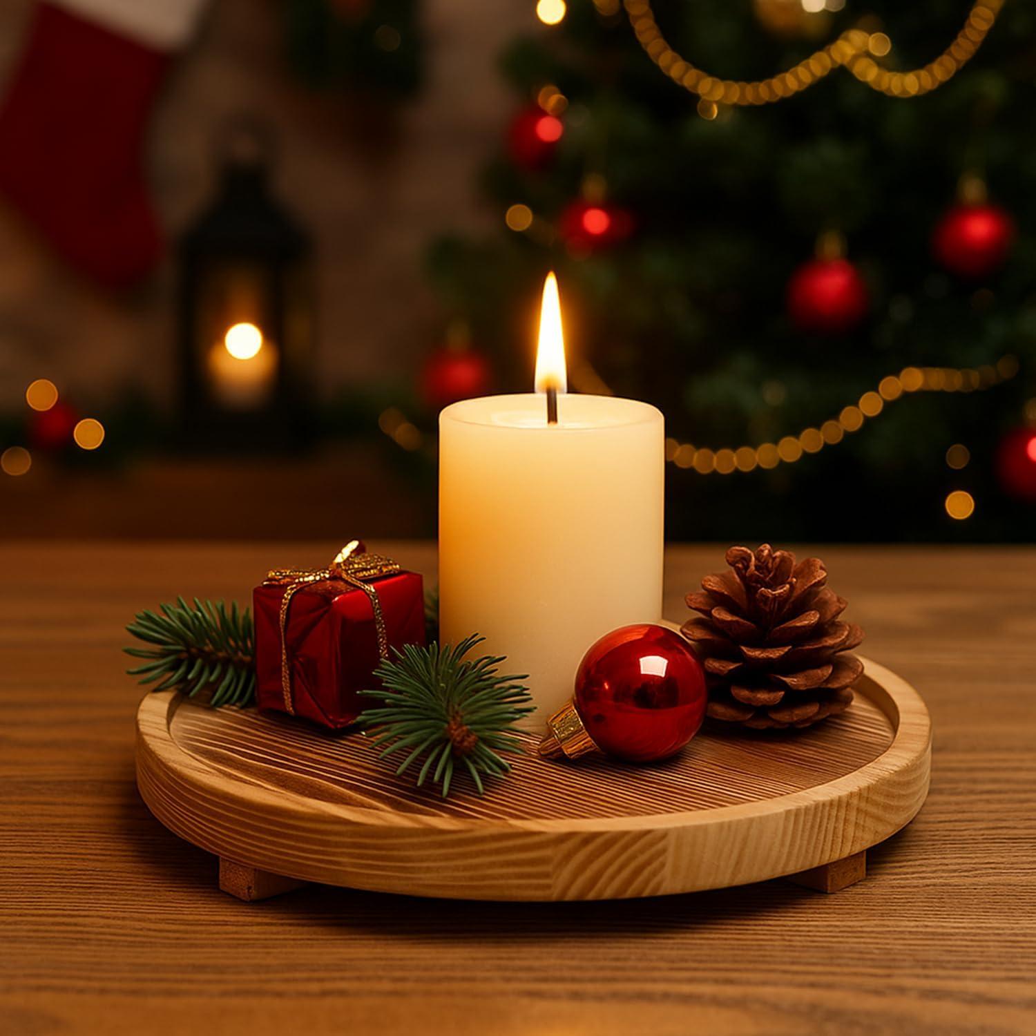 Bandeja Redonda de Madera Renawe 25.4 cm Decorativa