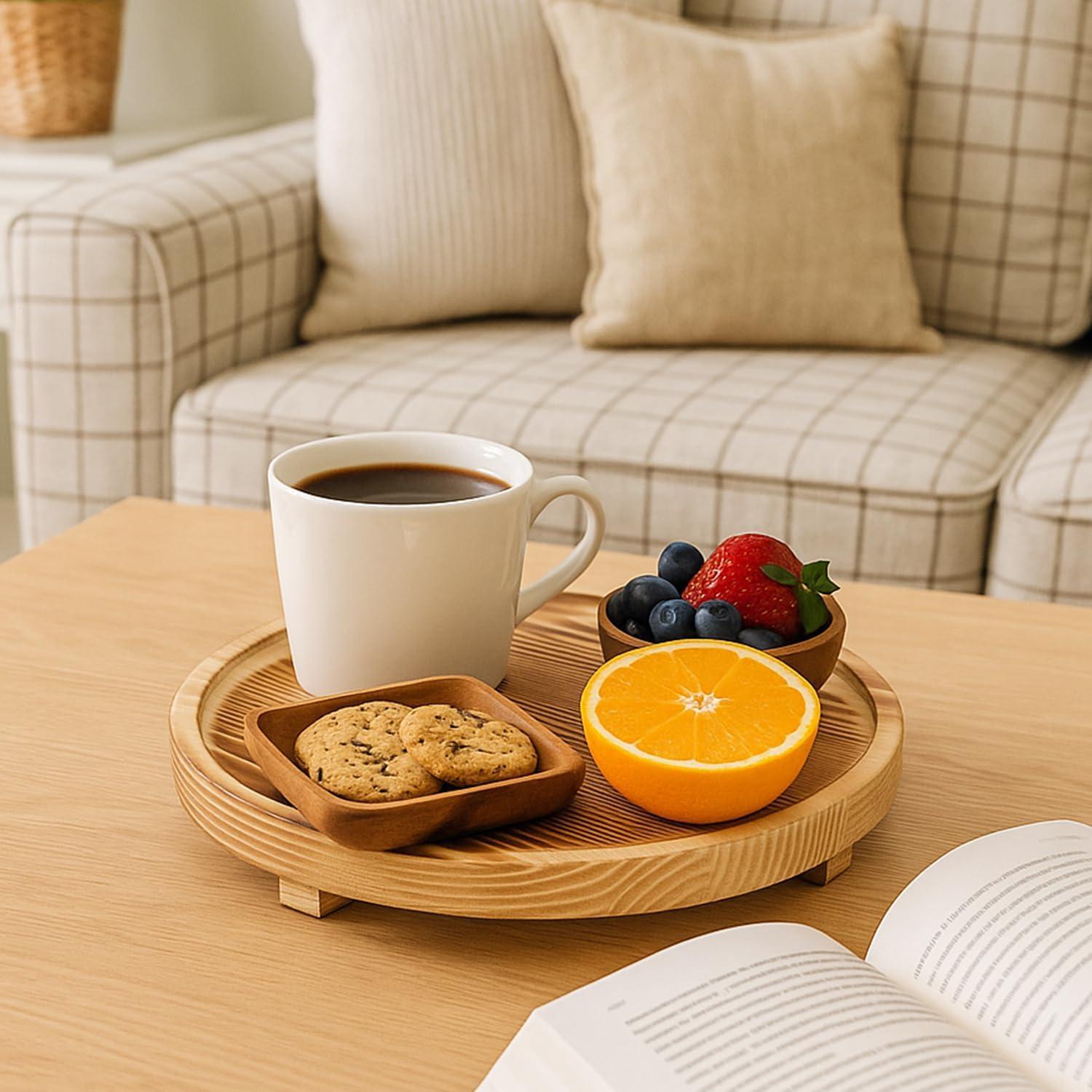 Bandeja Redonda de Madera Renawe 25.4 cm Decorativa