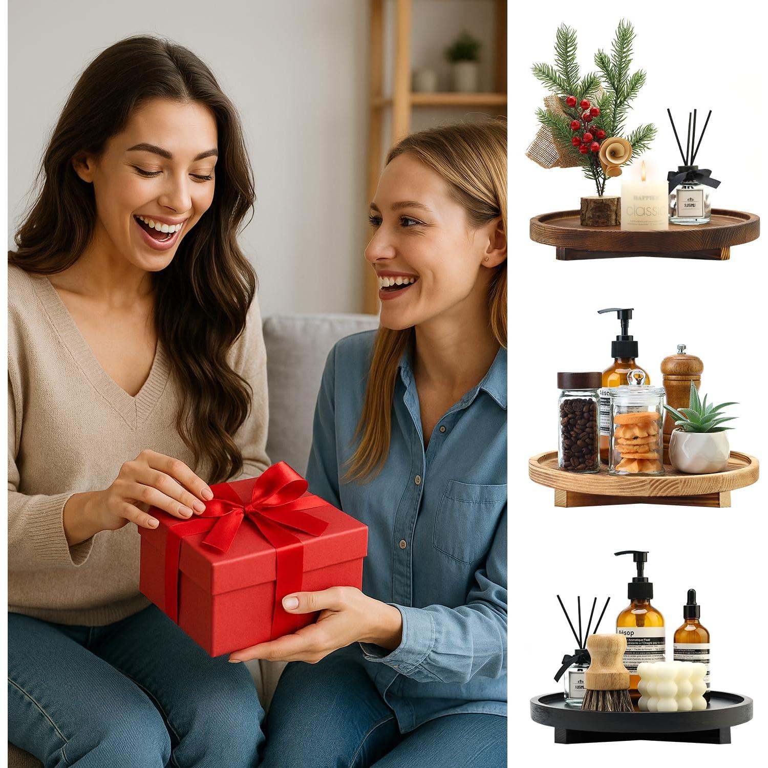 Bandeja Redonda de Madera Renawe 25.4 cm Decorativa