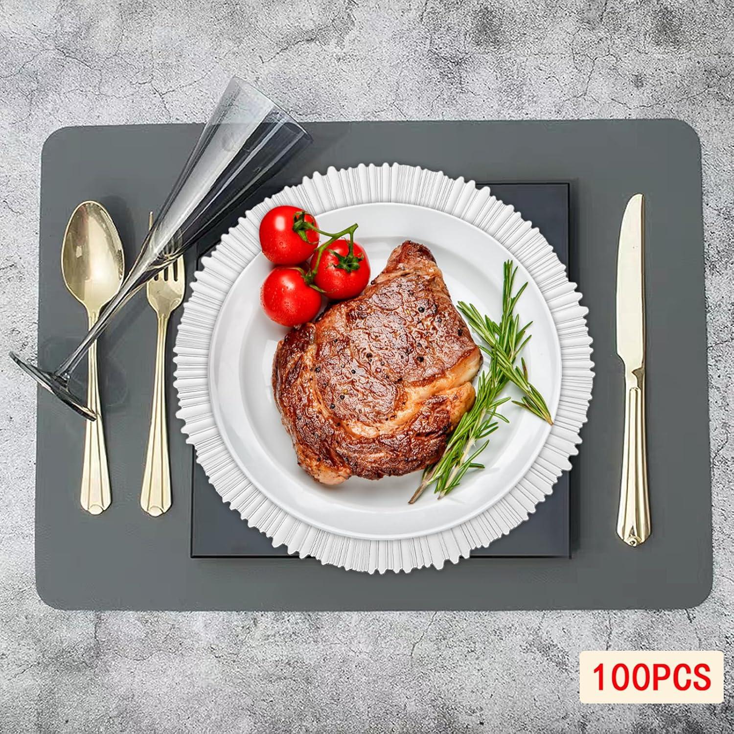 Set de 100 Platos Cargadores Redondos NEATOOM 33 cm Plata
