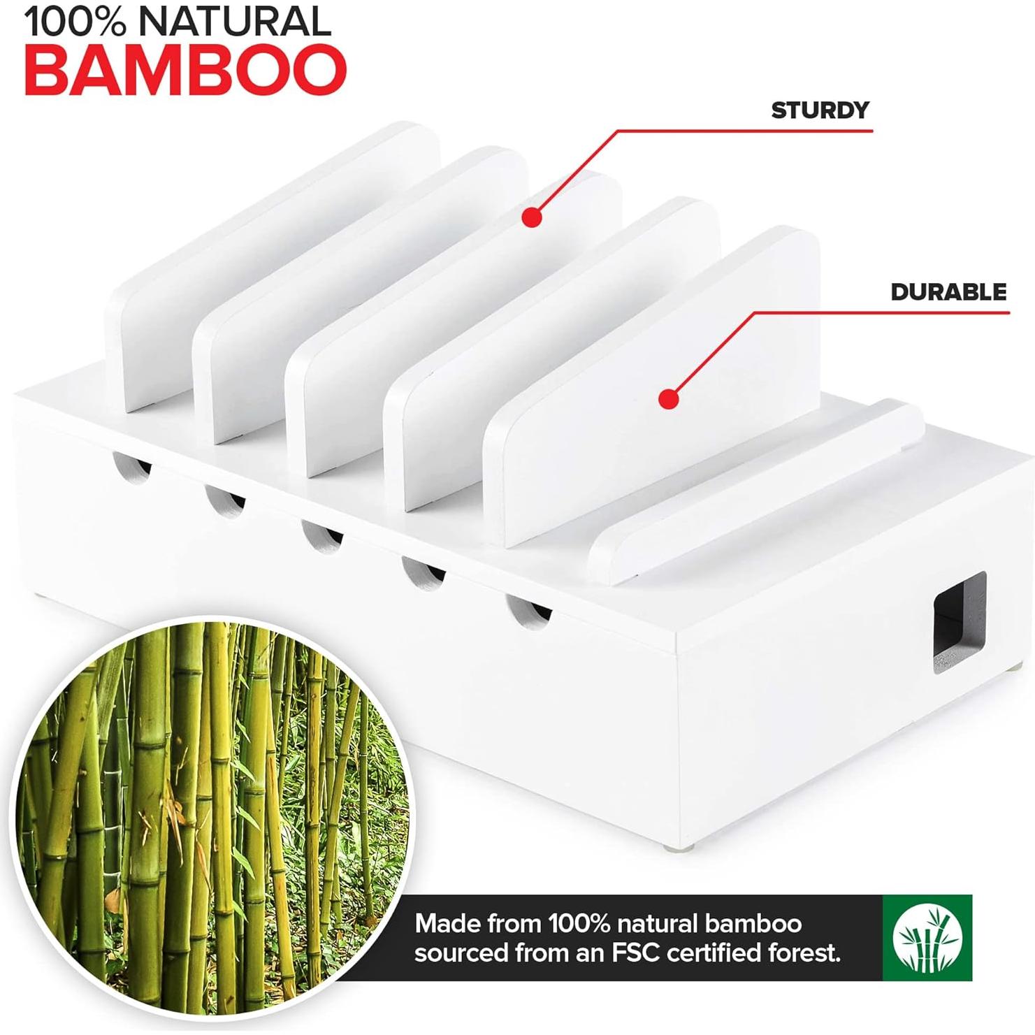 Estación de Carga de Madera Bambú Innovaciones Modernas Blanco