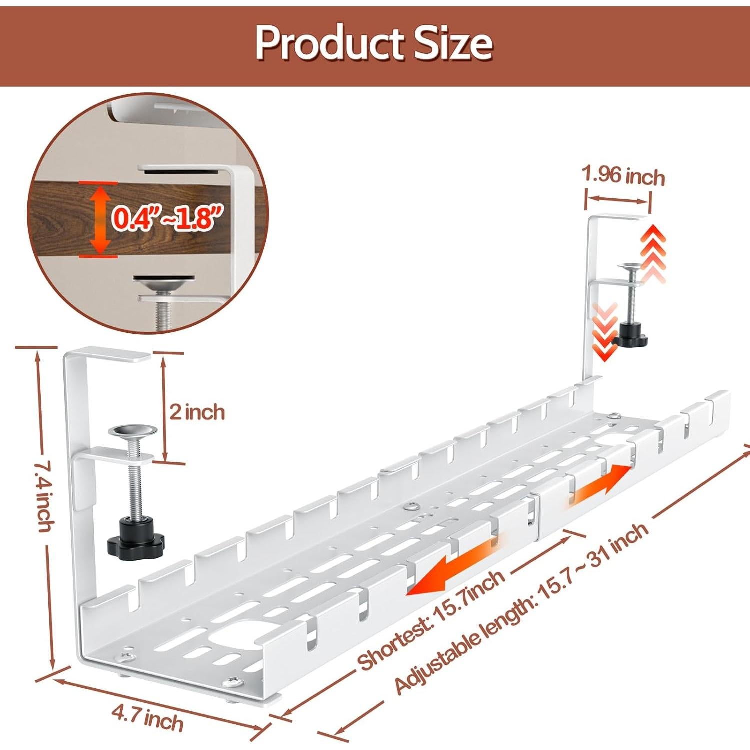 Bandeja de Gestión de Cables Shikha Extensible 39.88-78.74 cm Blanca