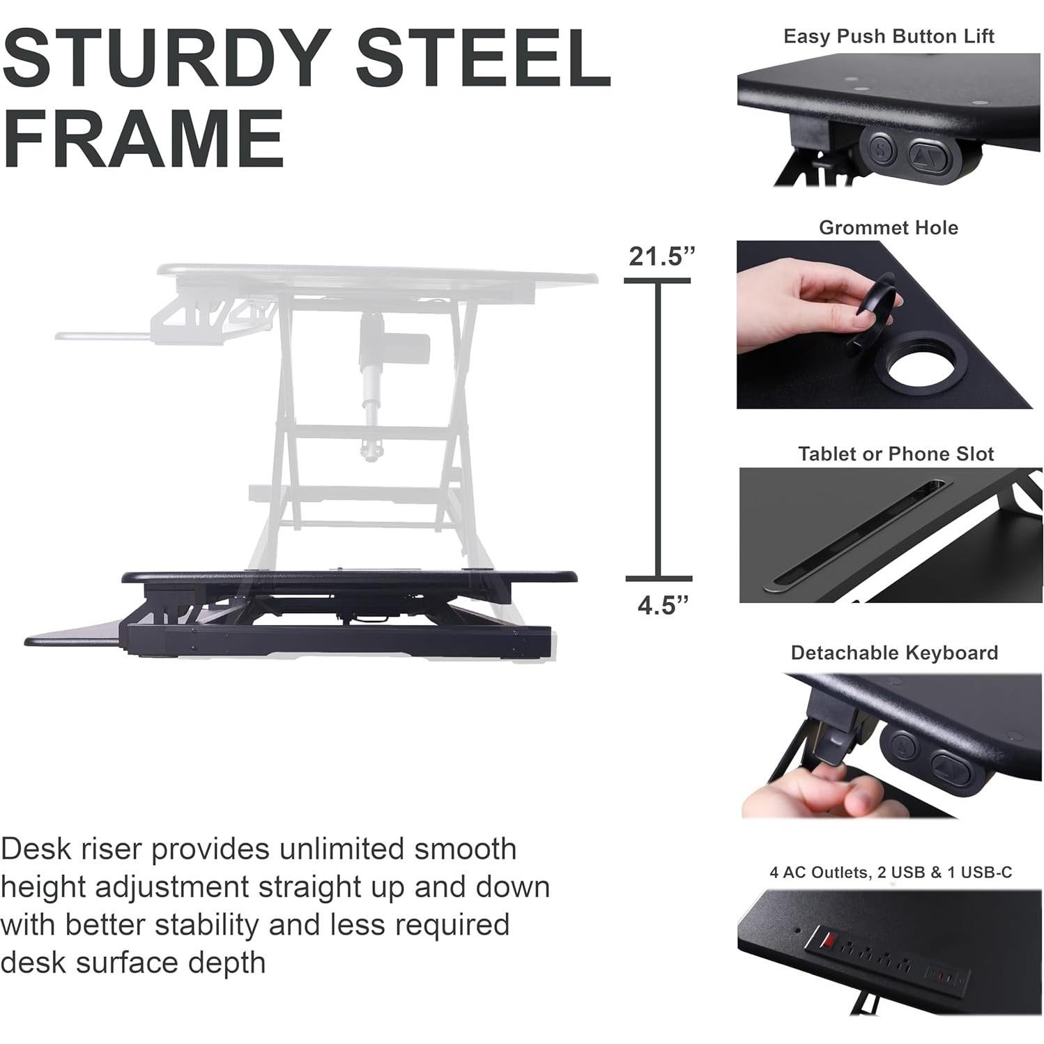 Elevador de Escritorio Eléctrico Rocelco EDR2B - Negro