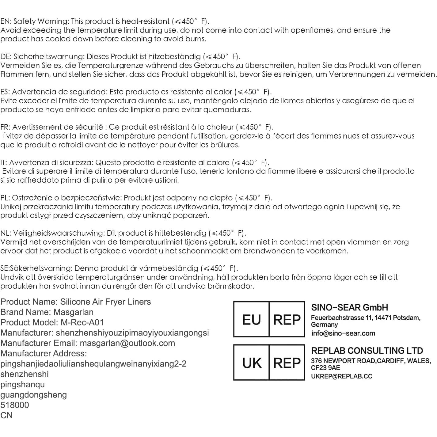 Forros de Silicona Reutilizables Masgarlan para Freidora de Aire 8-10QT