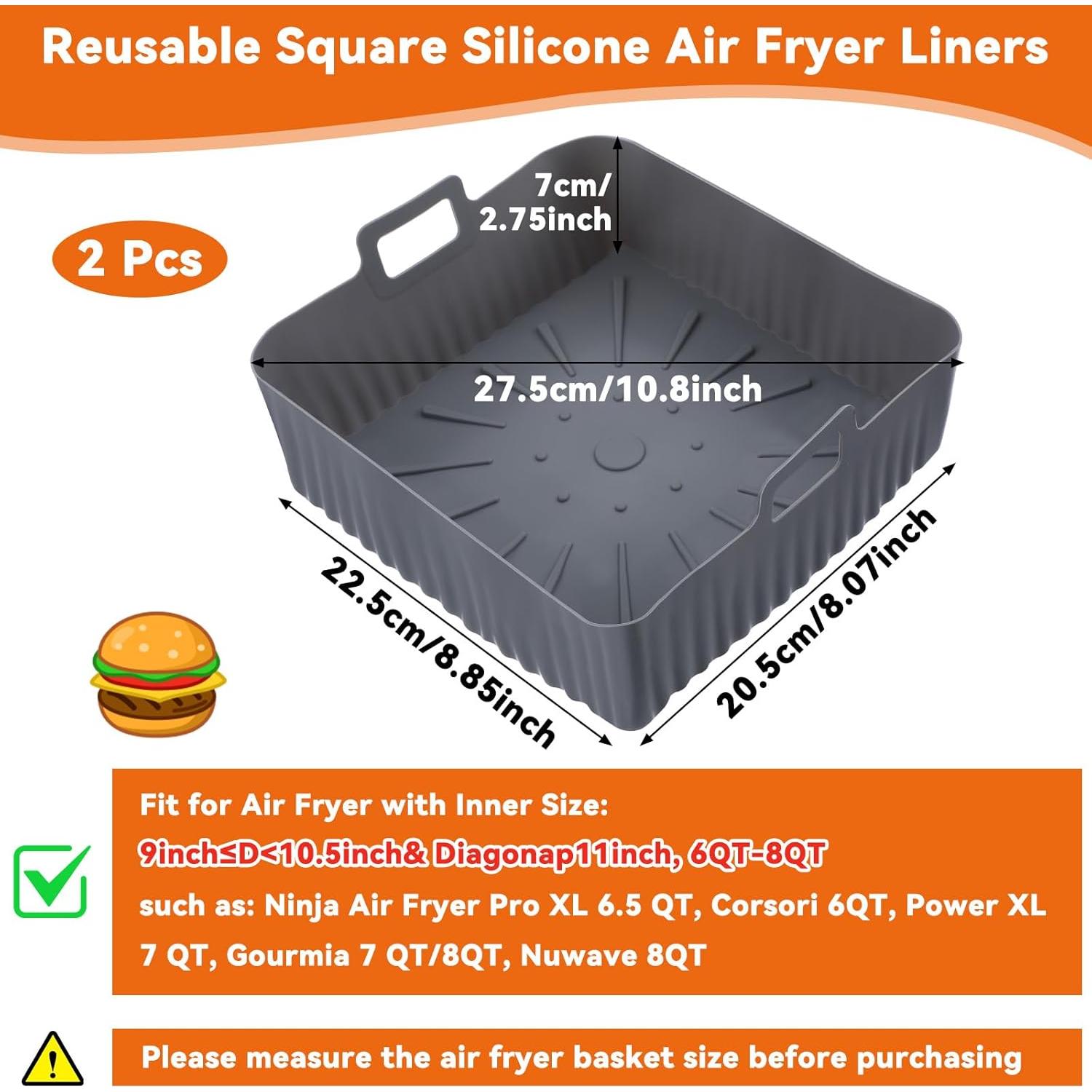 Forros de Silicona Cuadrados 23 cm JOUTYFOR para Freidora de Aire