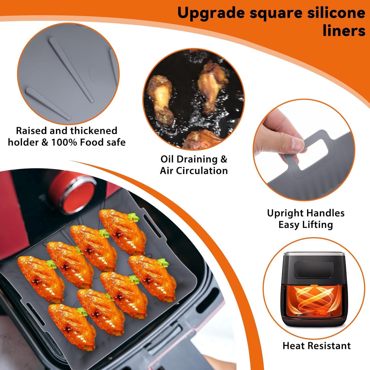 Forros de Silicona Cuadrados 23 cm JOUTYFOR para Freidora de Aire