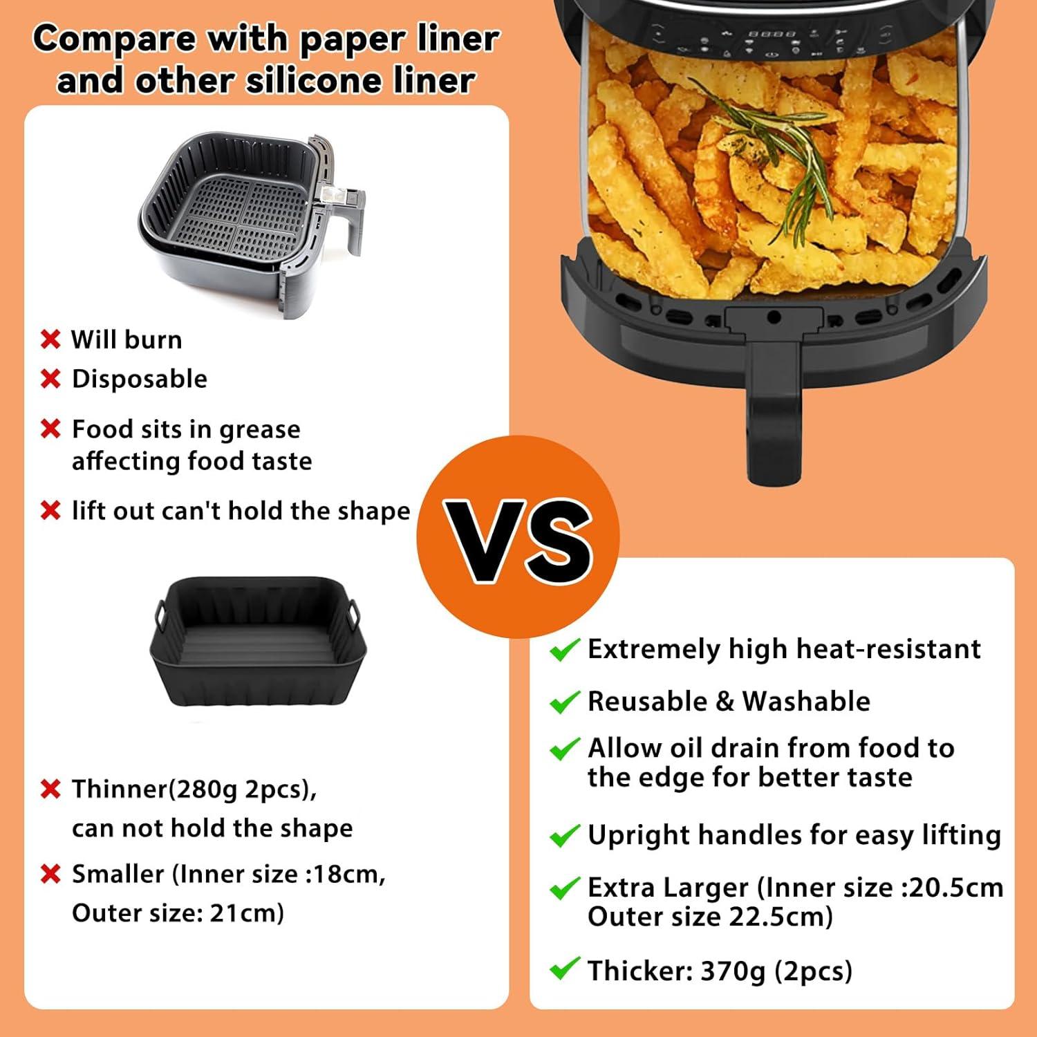 Forros de Silicona Cuadrados 23 cm JOUTYFOR para Freidora de Aire