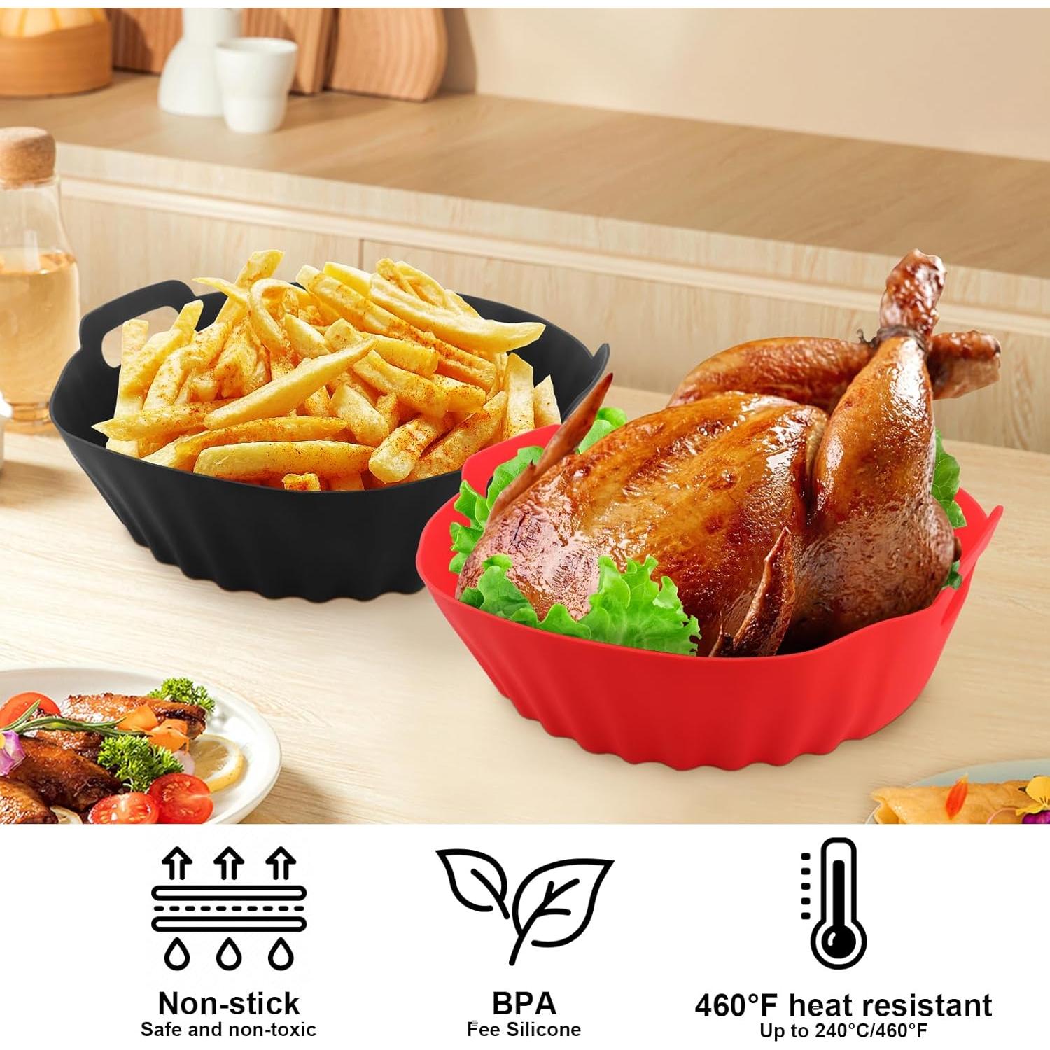 2 Ollas de Silicona Antiadherentes para Freidora de Aire 17x20cm