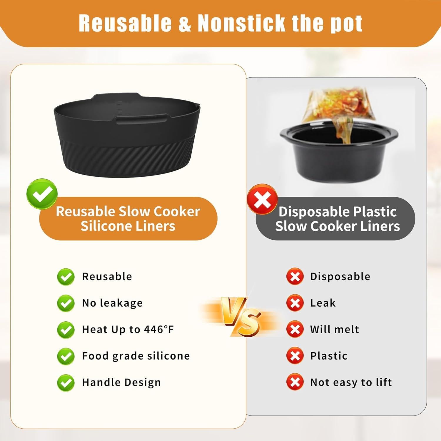 Forros de Silicona Reutilizables Maywe Tanso para Olla de Cocción Lenta 6 QT