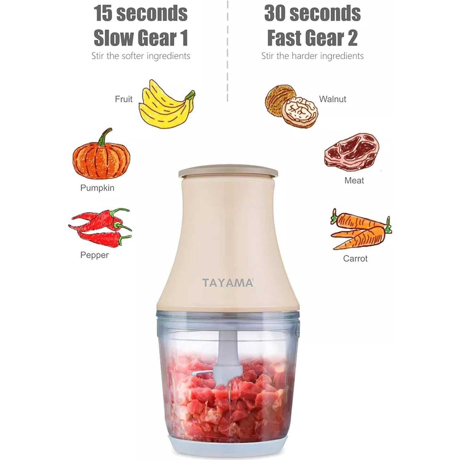 Procesador de Alimentos Tayama 2.5 Tazas 200W Cuchilla 4 Capas