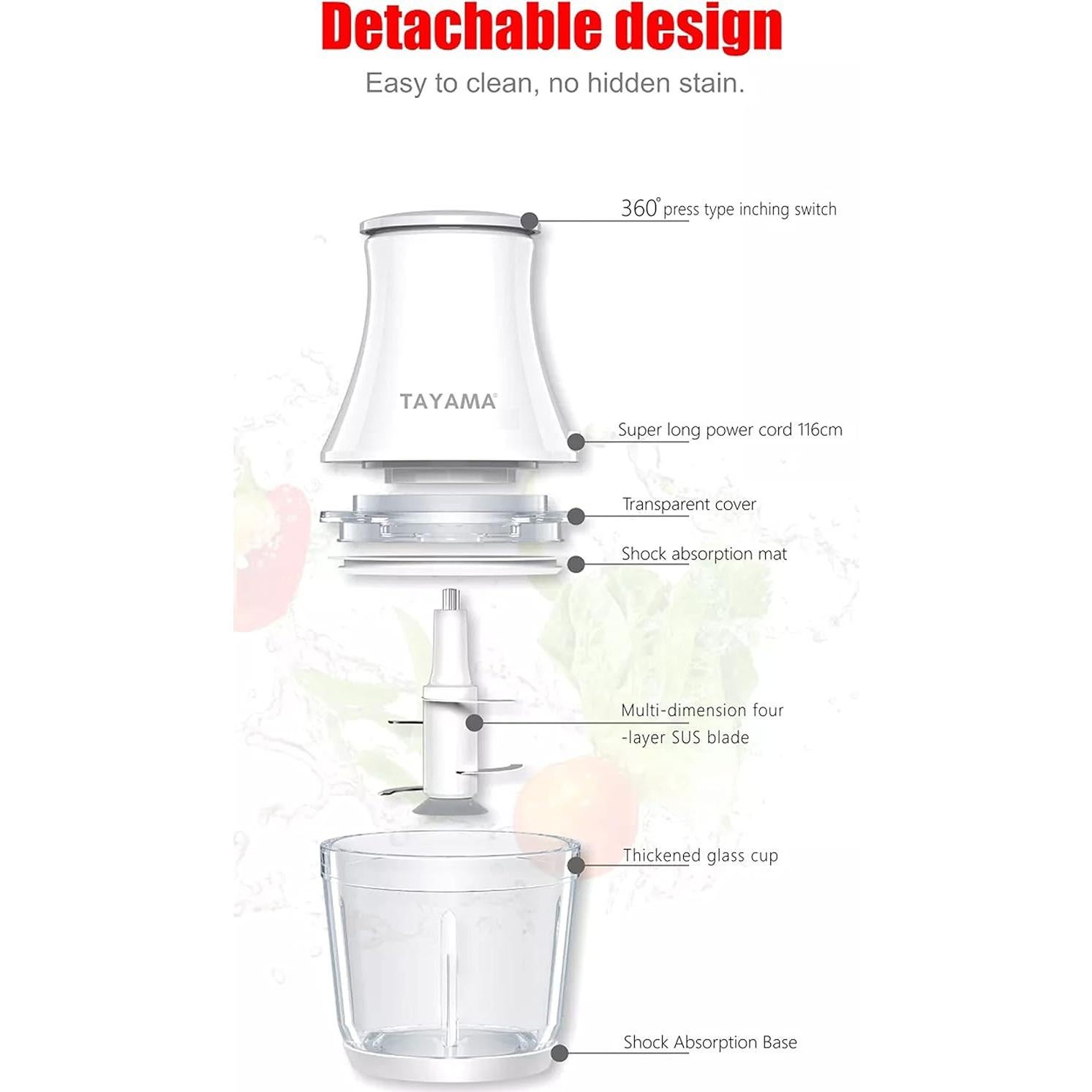 Procesador de Alimentos Tayama 2.5 Tazas 200W Cuchilla 4 Capas