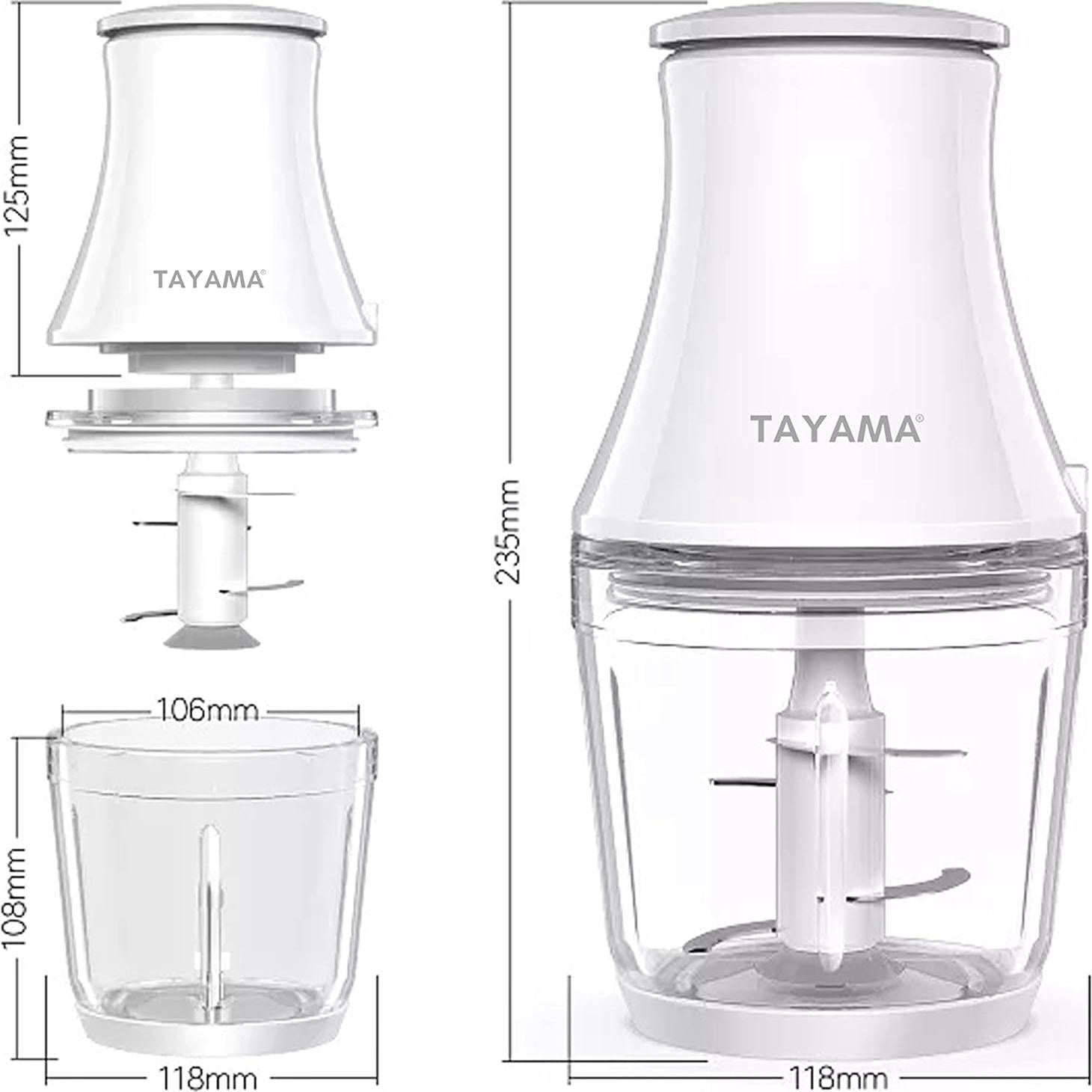 Procesador de Alimentos Tayama 2.5 Tazas 200W Cuchilla 4 Capas