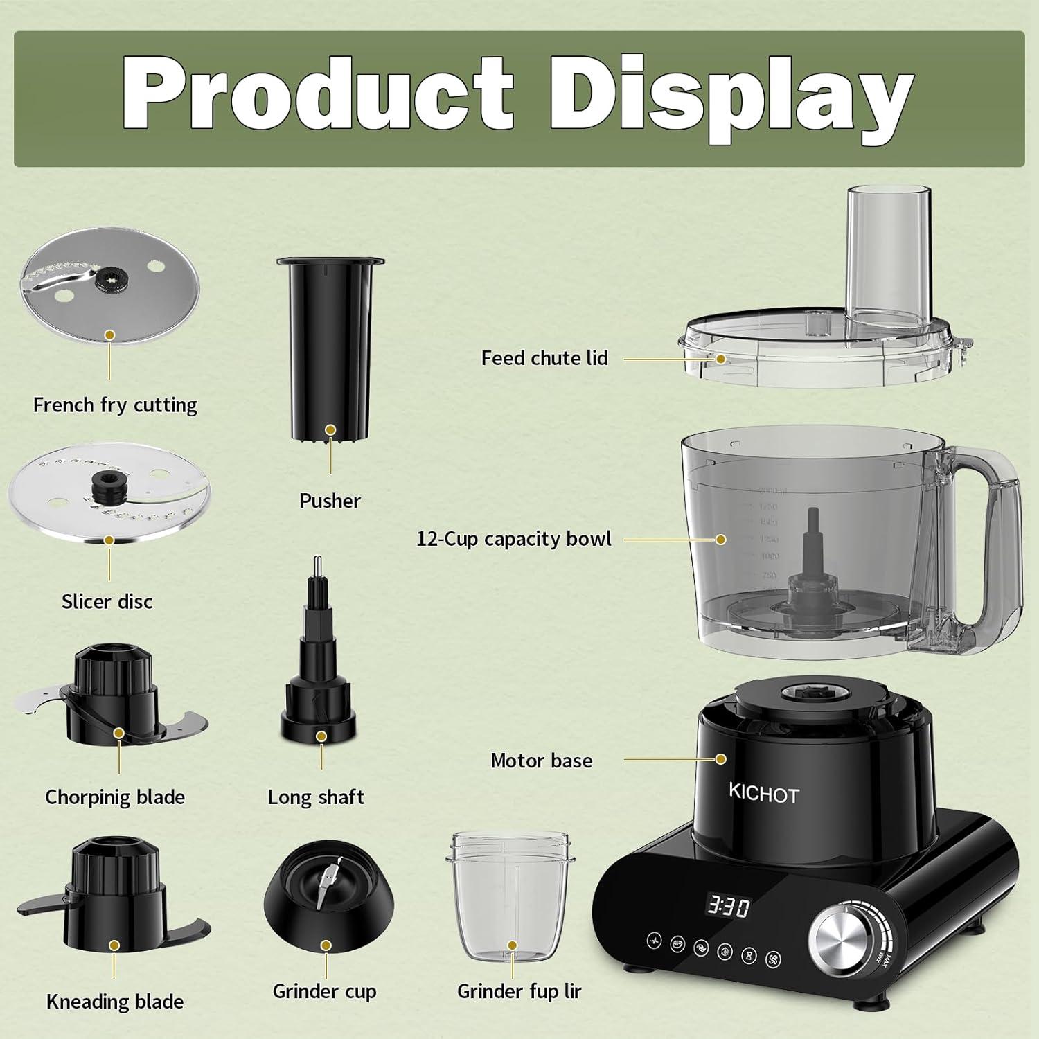 Procesador de Alimentos KICHOT E04 12 Tazas 600W Negro