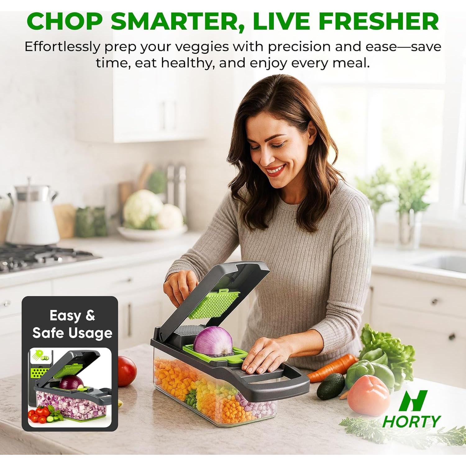 Cortador de Verduras HORTY 18 en 1 Multifuncional Gris