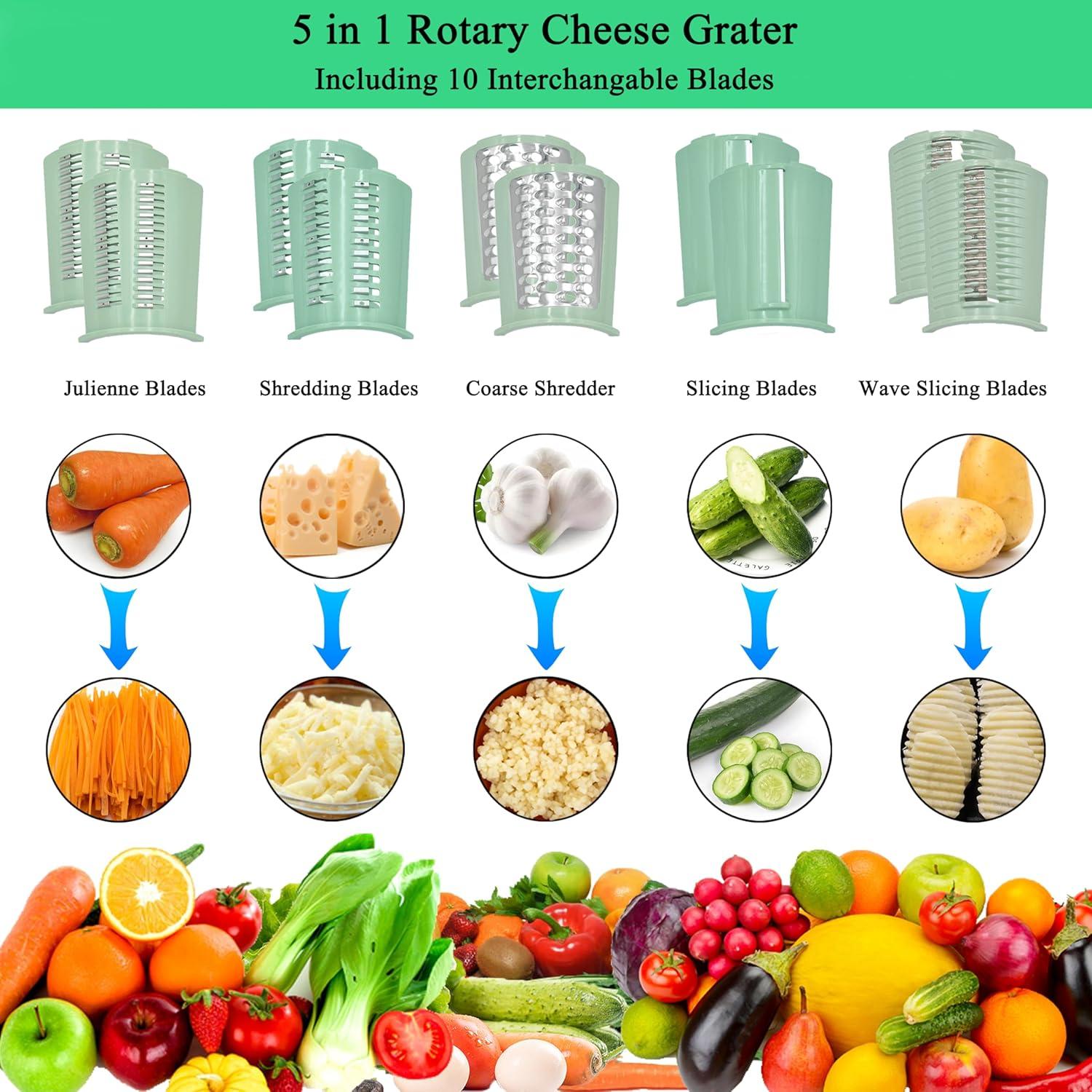 Rallador de Queso Rotatorio LWAIGMY 5 en 1 Verde