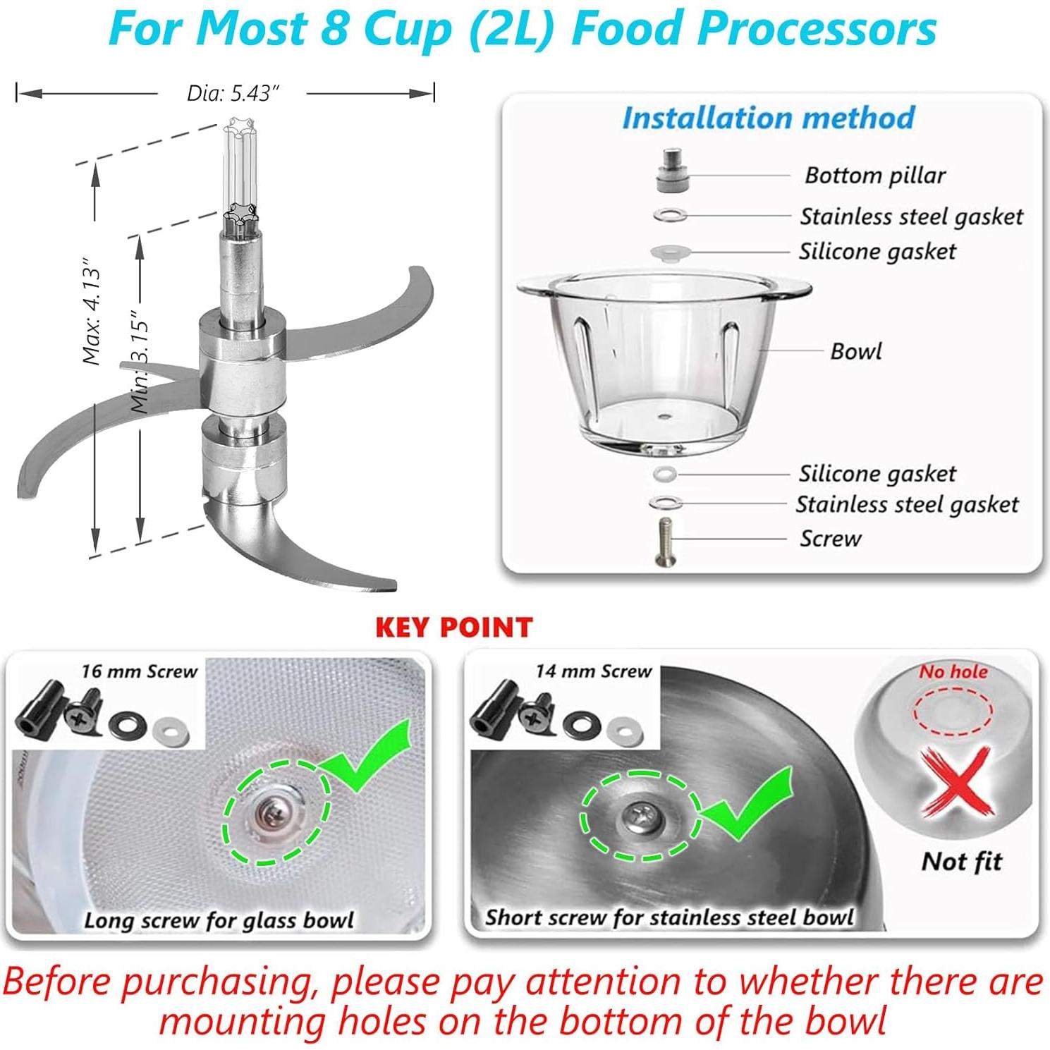 Cuchilla de Procesador de Alimentos LENONG Acero Inoxidable 4 Cuchillas