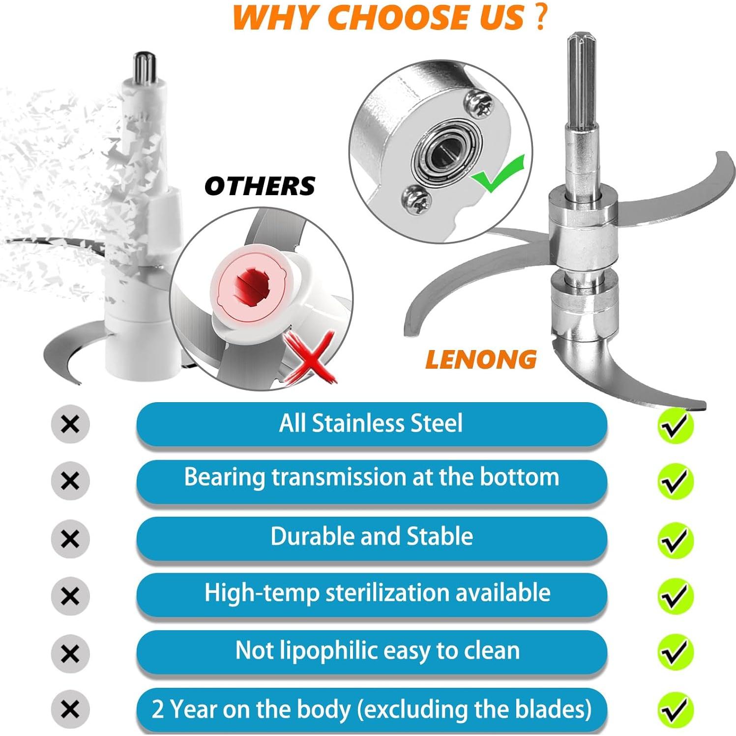 Cuchilla de Procesador de Alimentos LENONG Acero Inoxidable 4 Cuchillas