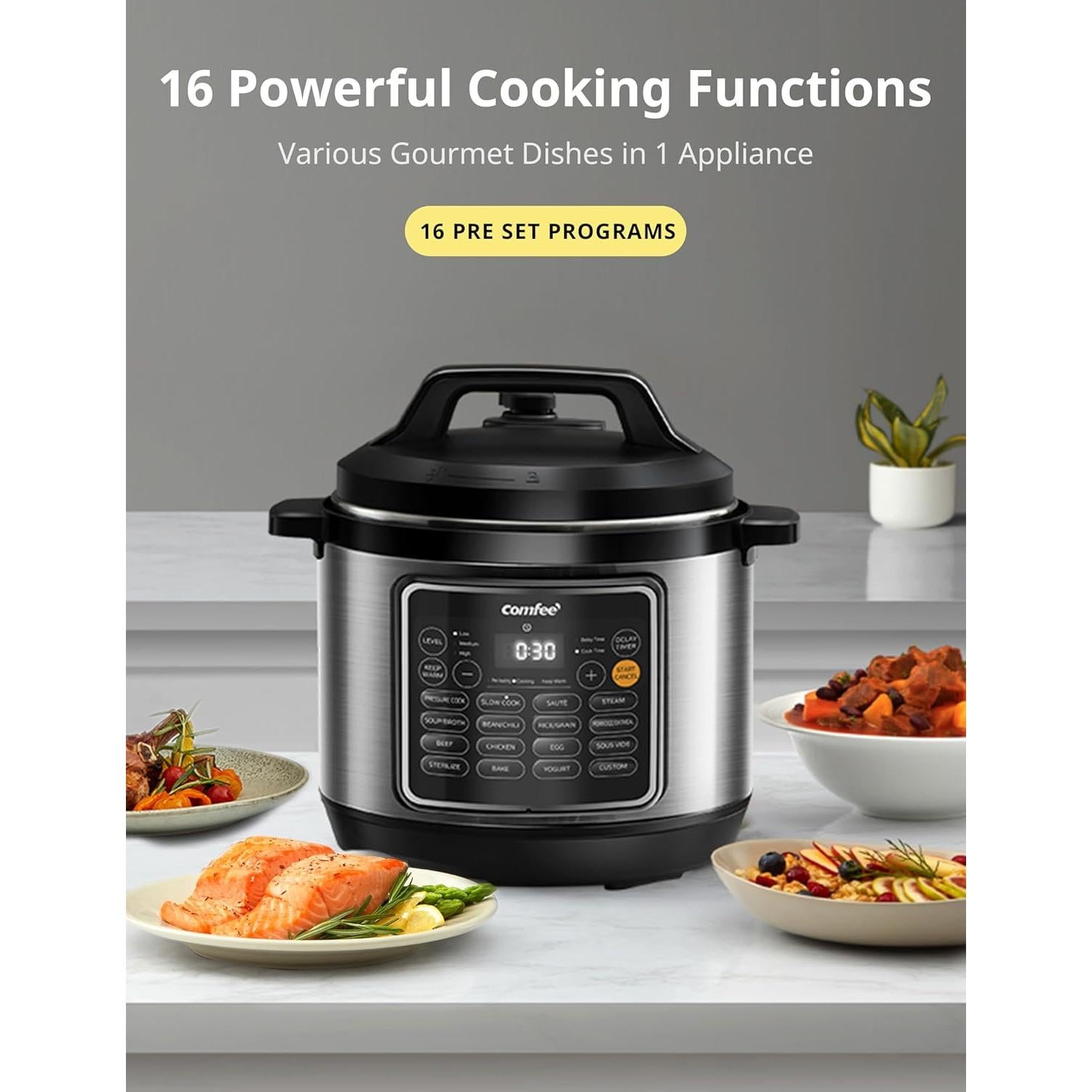 Olla de Presión COMFEE 8 Cuartos 16 Funciones Cerámica