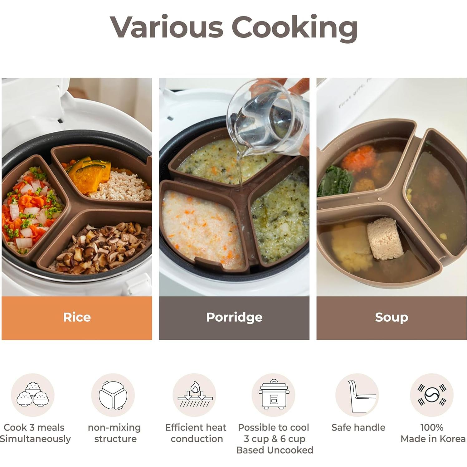 Divisor de Arroz de Silicona Firgi para Olla de Cocción Lenta 3 Compartimentos