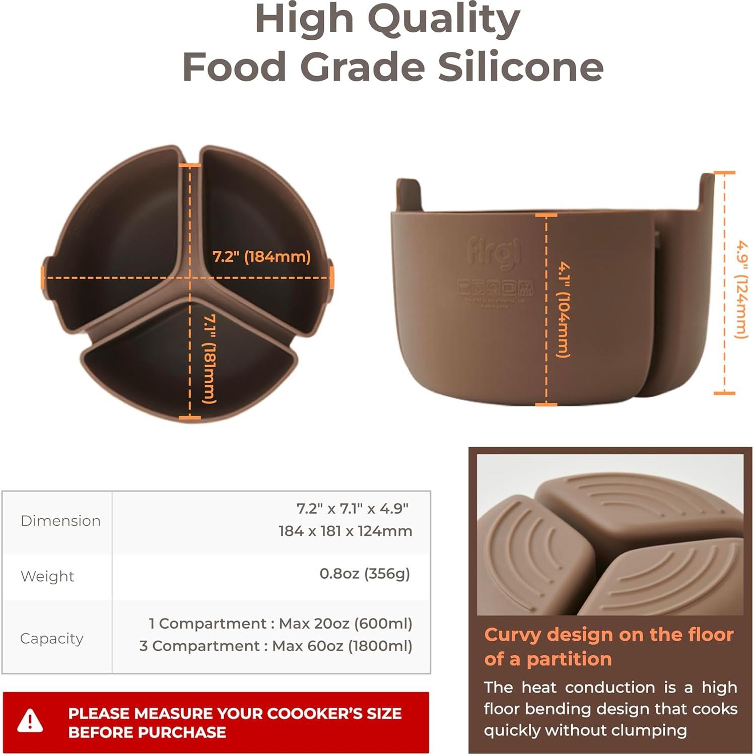 Divisor de Arroz de Silicona Firgi para Olla de Cocción Lenta 3 Compartimentos