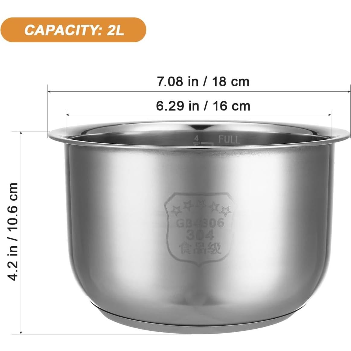 Olla Arrocera de Acero Inoxidable 2L Angoily - Repuesto 6 Tazas