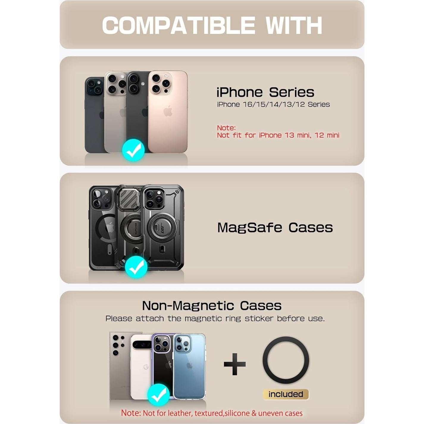 Cartera Magnética SUPCASE para iPhone 16/15/14/13/12 - Gris Helado