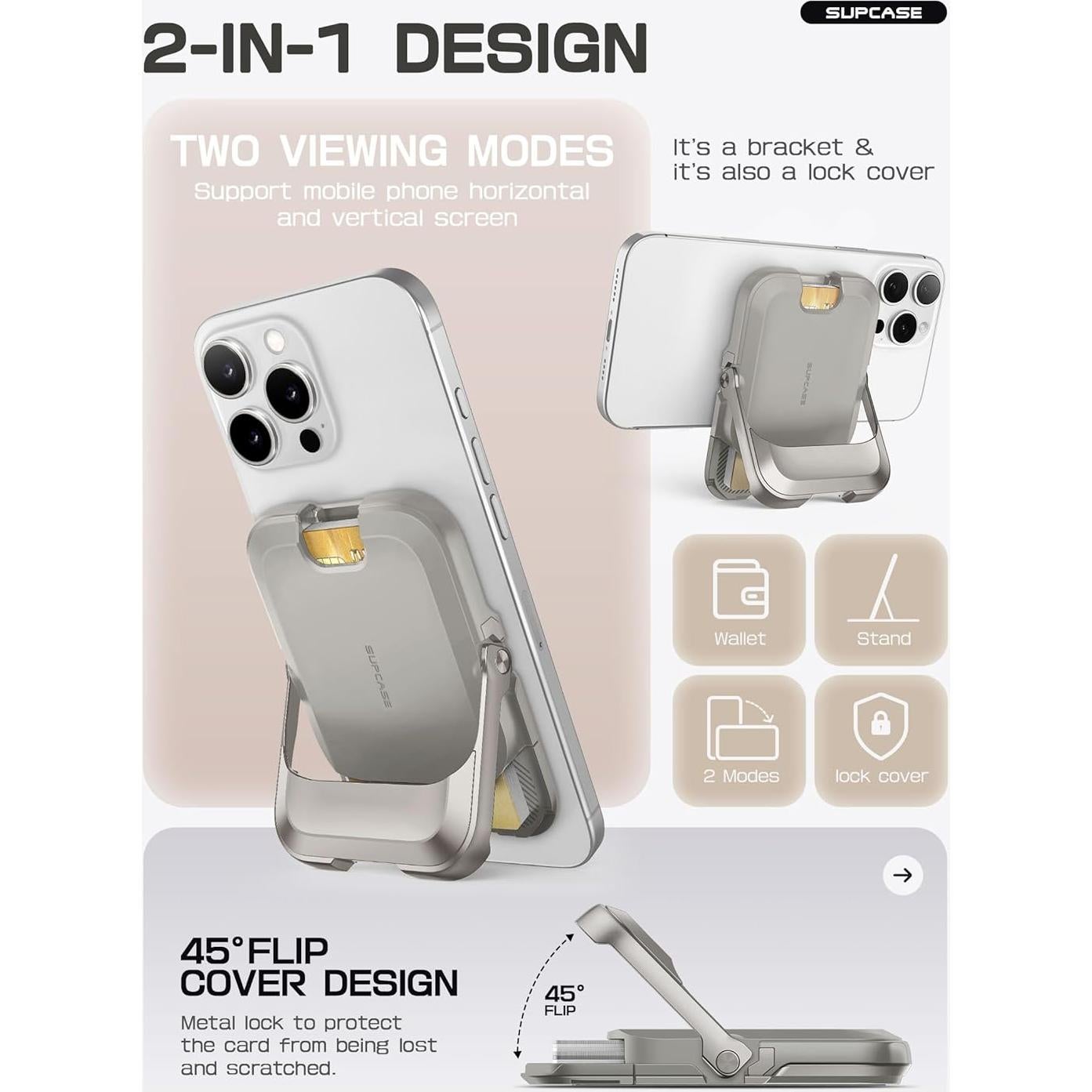 Cartera Magnética SUPCASE para iPhone 16/15/14/13/12 - Gris Helado