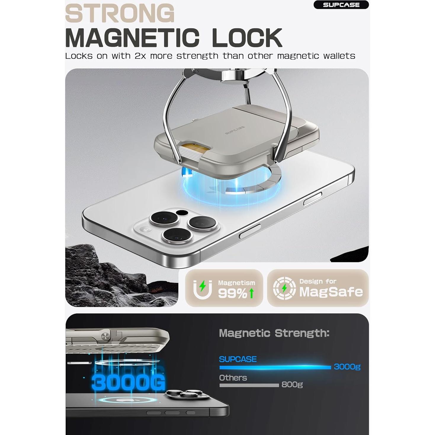 Cartera Magnética SUPCASE para iPhone 16/15/14/13/12 - Gris Helado