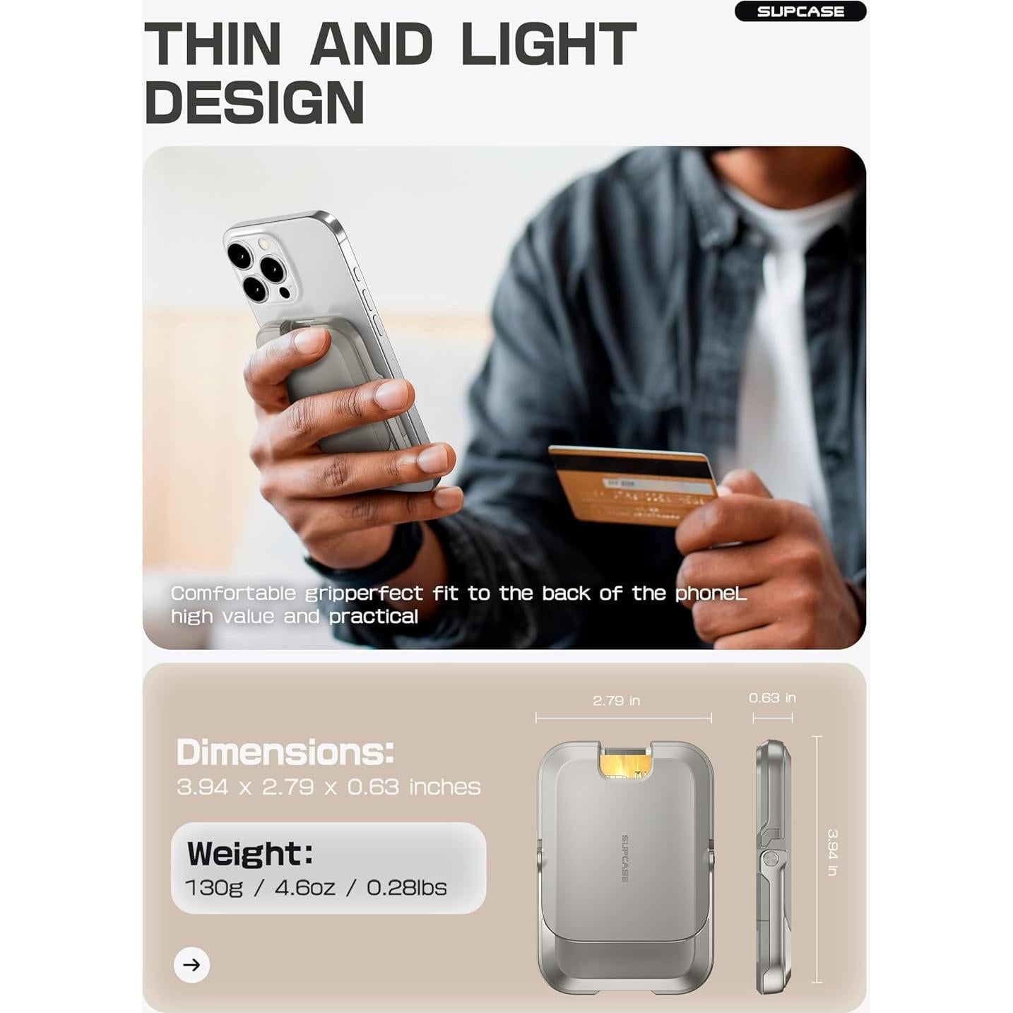 Cartera Magnética SUPCASE para iPhone 16/15/14/13/12 - Gris Helado