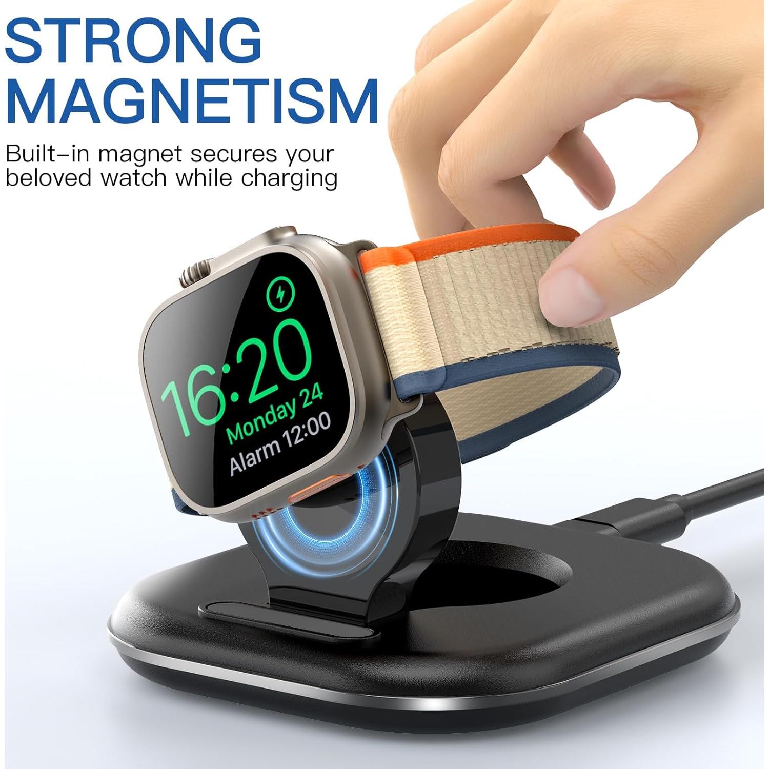 Soporte de Carga Magnético ZIKUREL para Apple Watch - Carga Rápida y Modo Noche