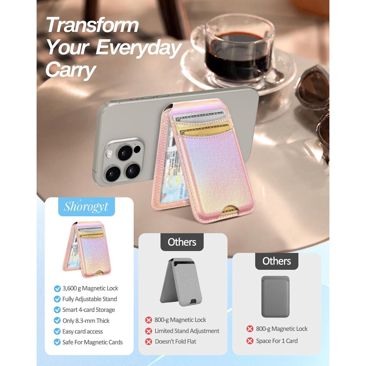 Cartera Magnética Shorogyt para iPhone 16/15/14/13/12 - Púrpura, 5 Tarjetas, Bloqueo RFID