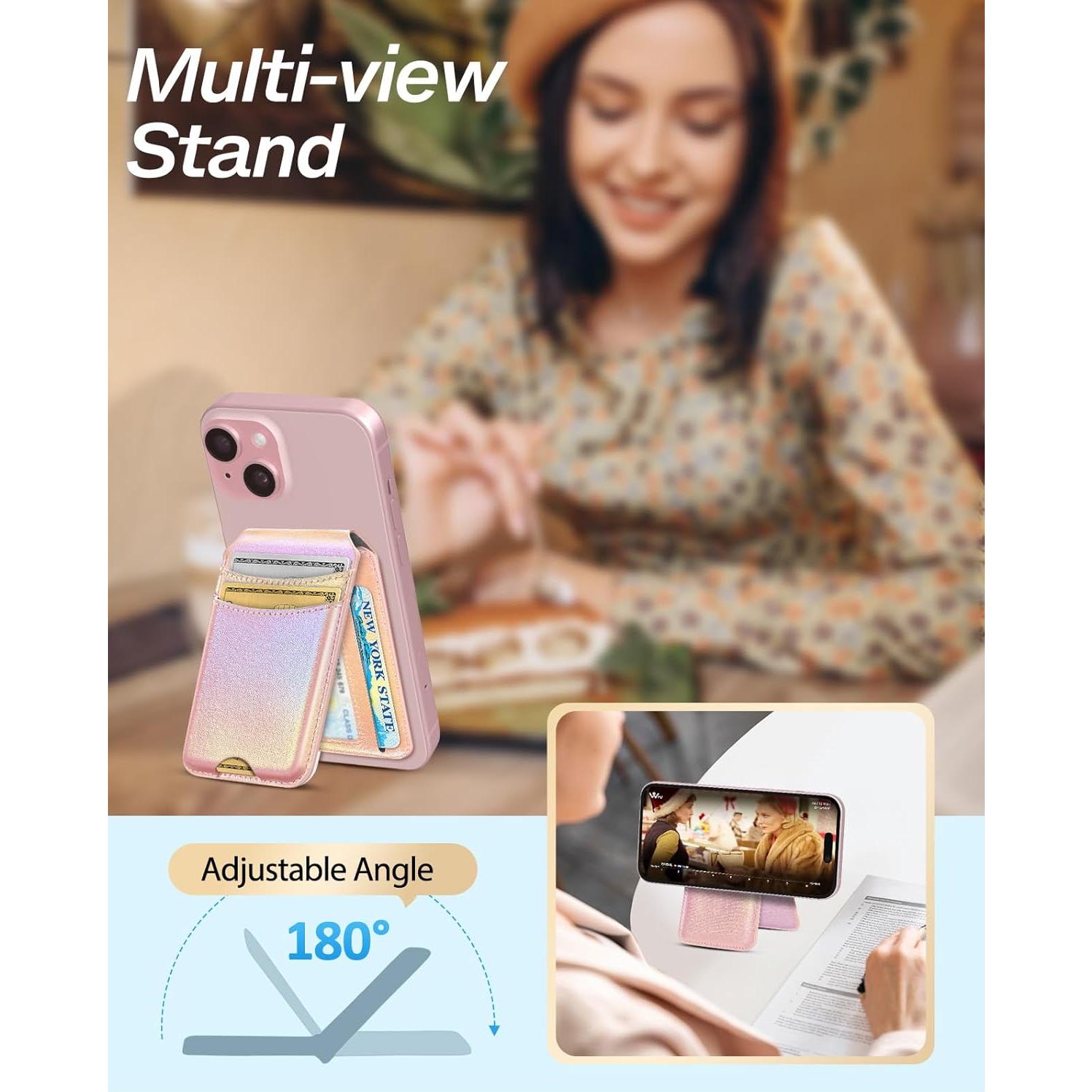 Cartera Magnética Shorogyt para iPhone 16/15/14/13/12 - Púrpura, 5 Tarjetas, Bloqueo RFID