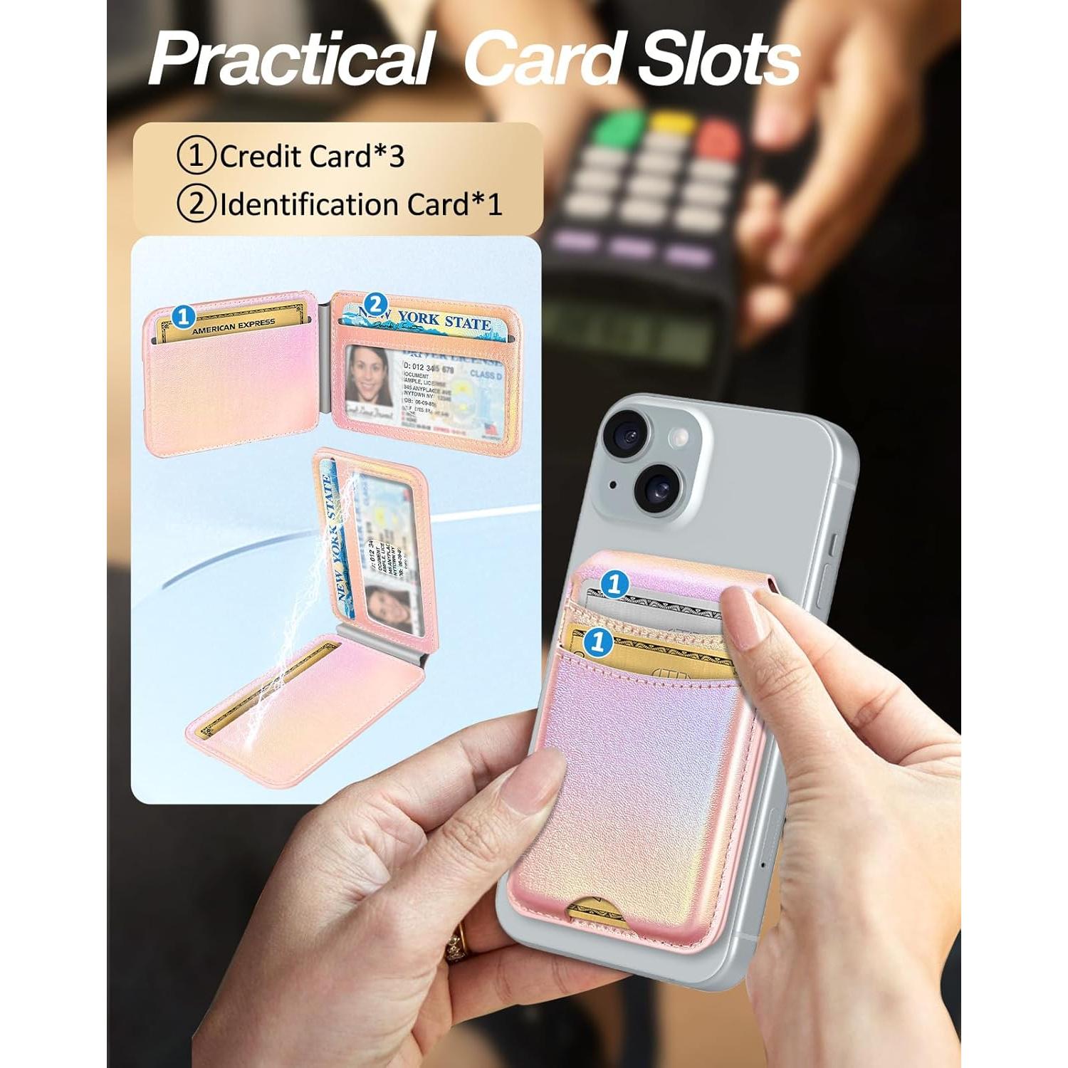 Cartera Magnética Shorogyt para iPhone 16/15/14/13/12 - Púrpura, 5 Tarjetas, Bloqueo RFID