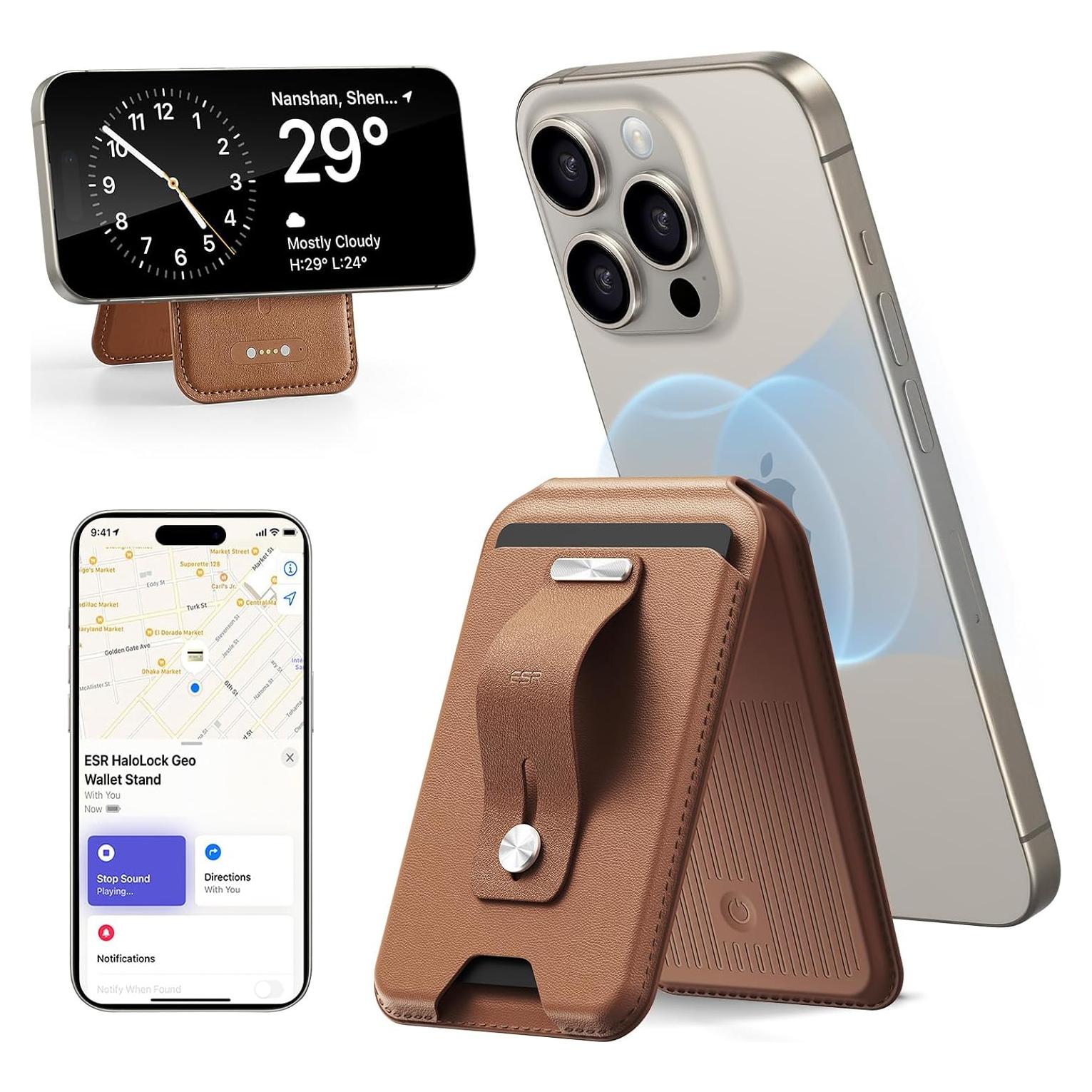 Cartera MagSafe ESR con Encontrar Mi para iPhone Marrón