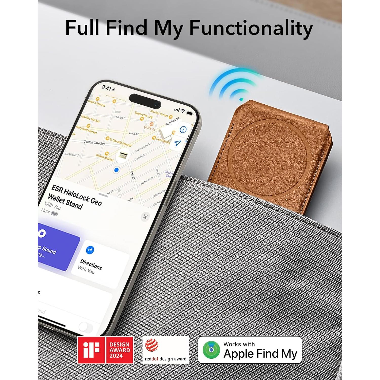 Cartera MagSafe ESR con Encontrar Mi para iPhone Marrón