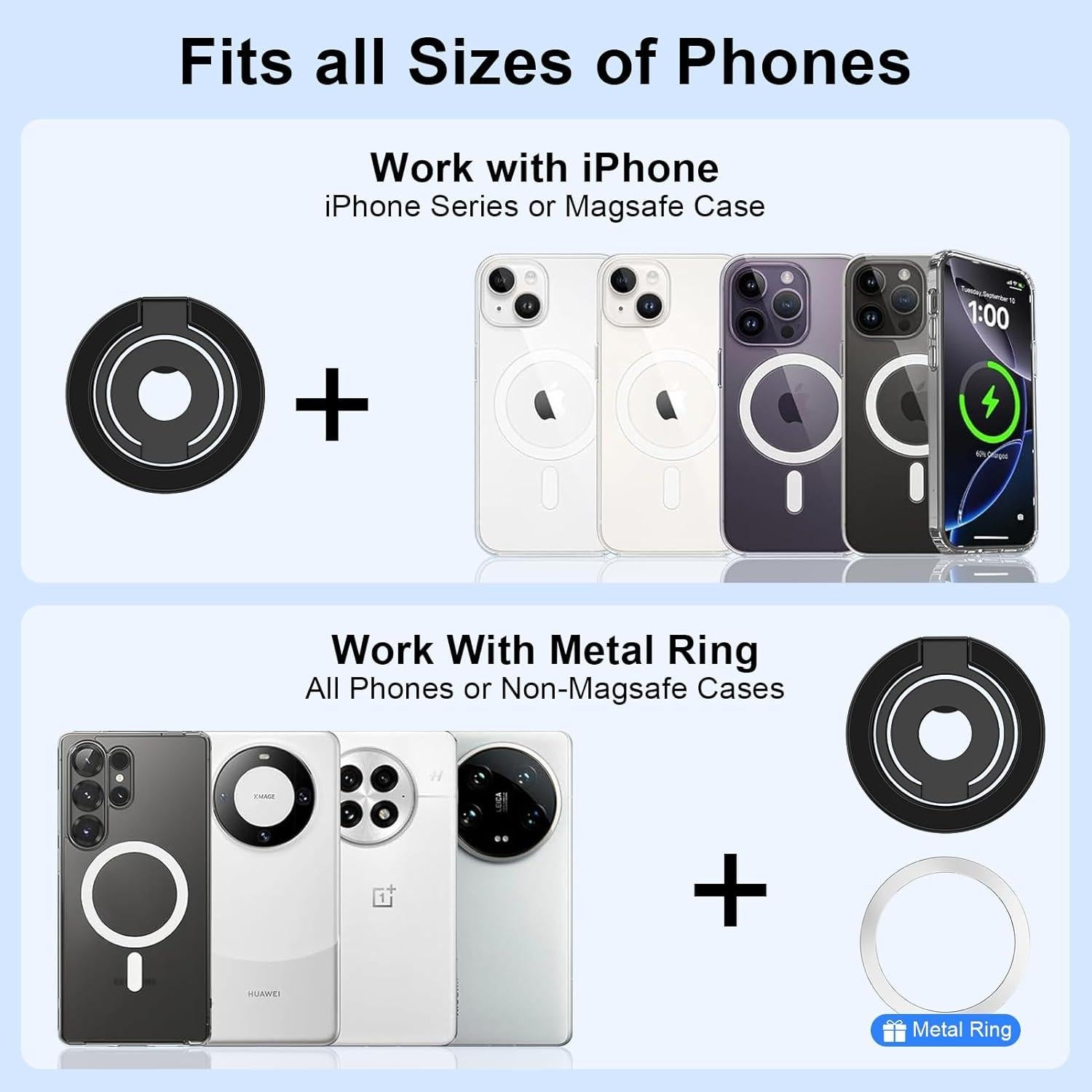 Soporte Magnético para Teléfono HOOTEK SY202 Negro - Compatible con iPhone y Samsung