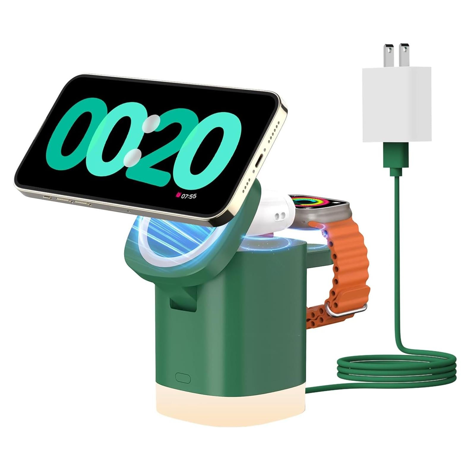 Cargador Inalámbrico 3 en 1 JoyGeek MagSafe Verde Oscuro