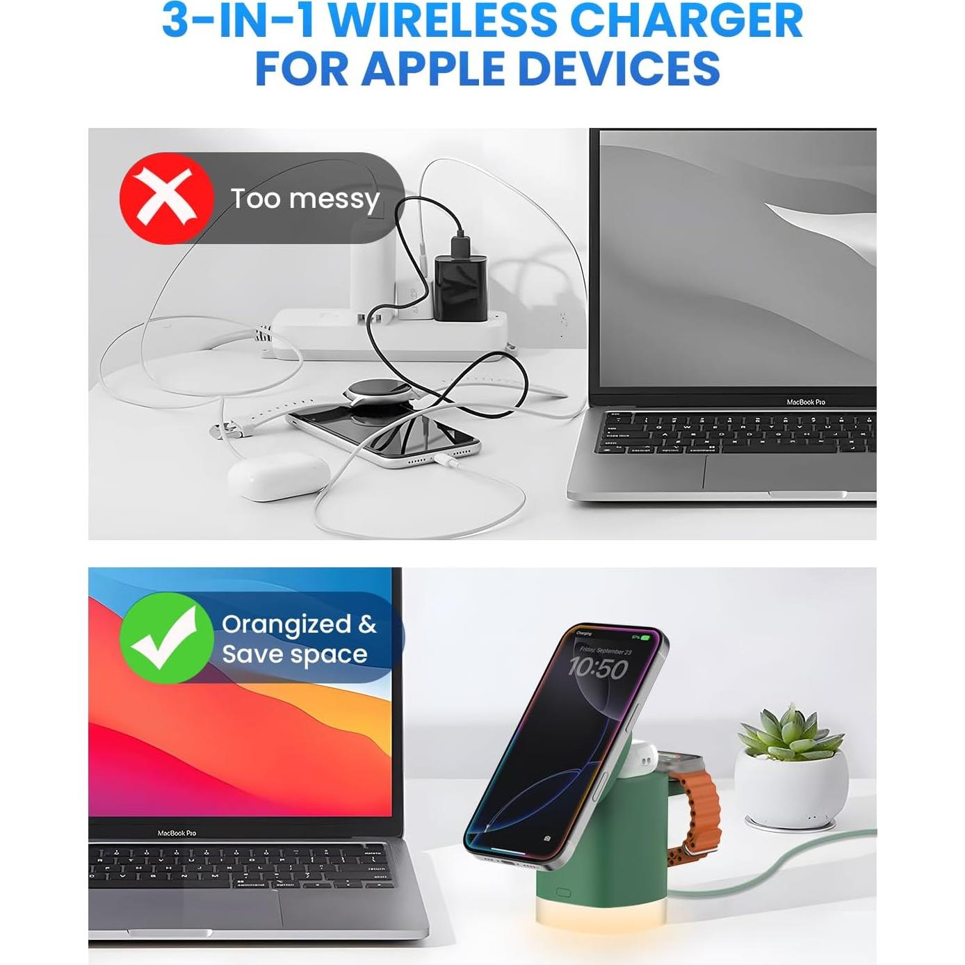 Cargador Inalámbrico 3 en 1 JoyGeek MagSafe Verde Oscuro