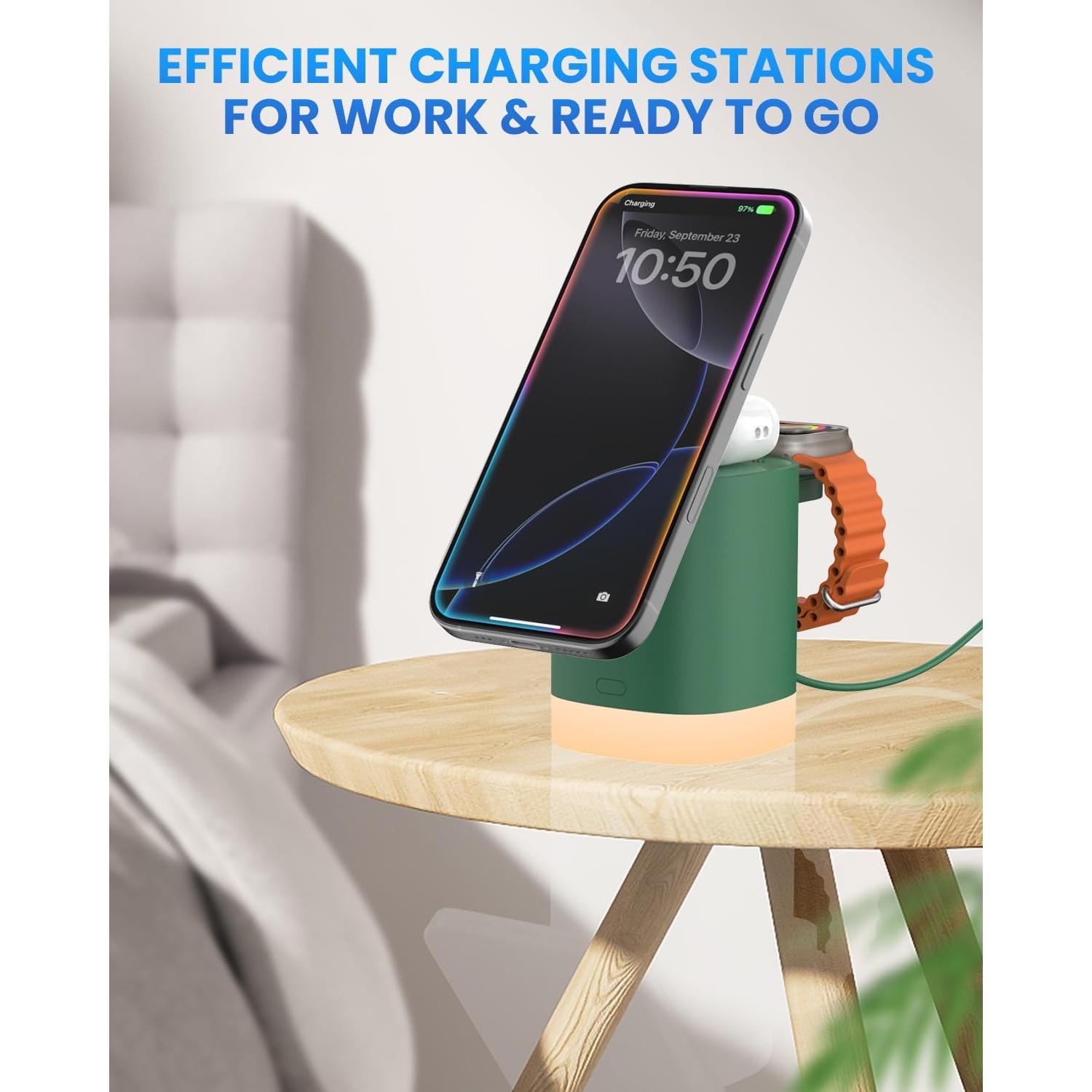 Cargador Inalámbrico 3 en 1 JoyGeek MagSafe Verde Oscuro