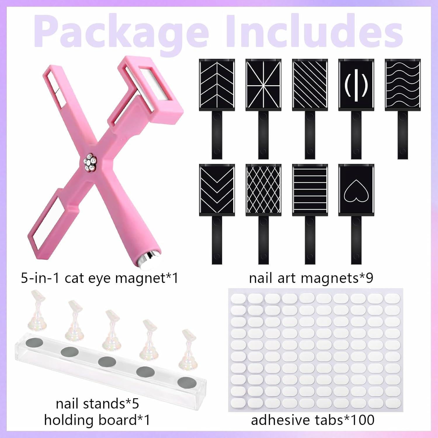 Kit de Herramientas para Uñas Laza 5-en-1 con Imán Rosa