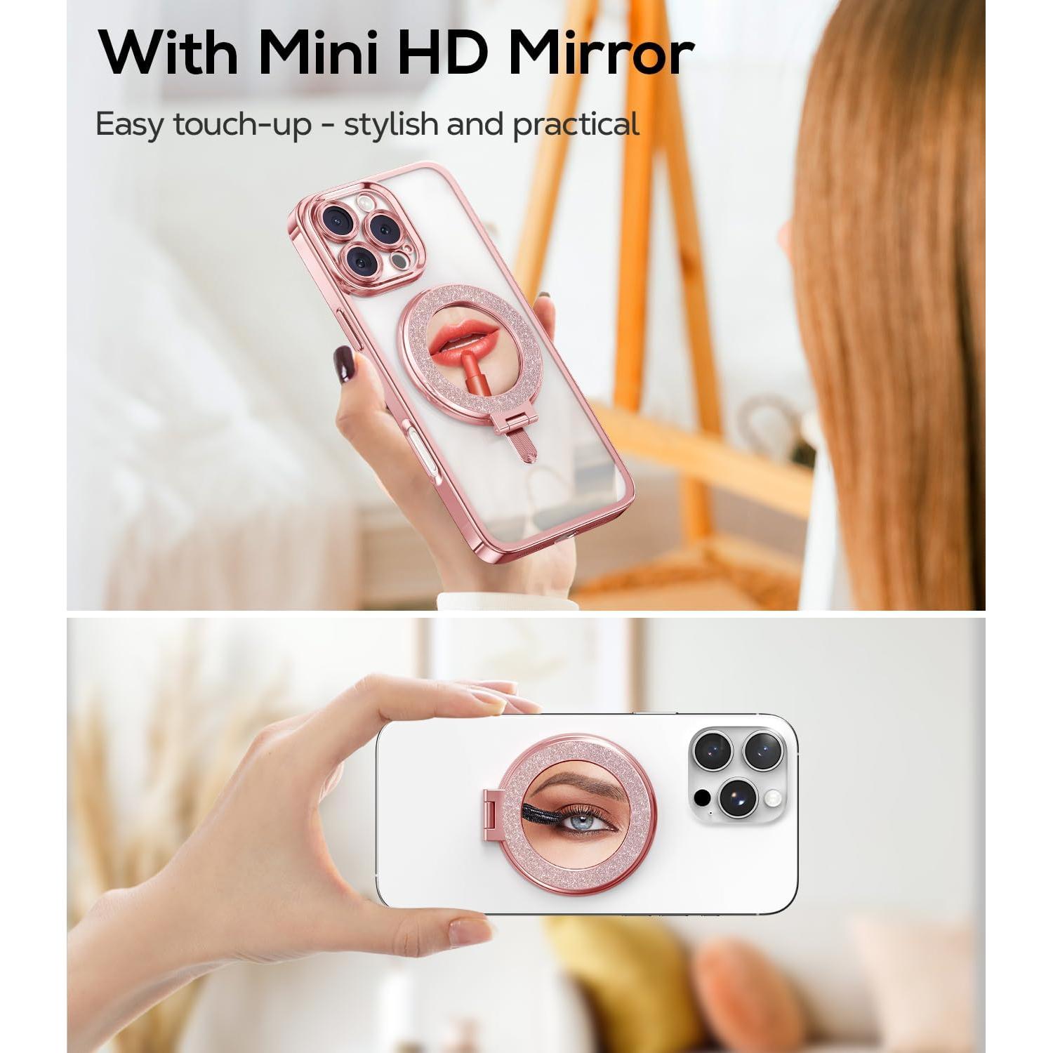 Soporte de Anillo Magnético Meifigno con Espejo Integrado Oro Rosa