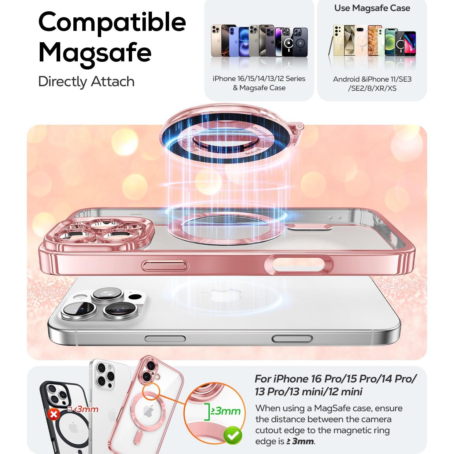 Soporte de Anillo Magnético Meifigno con Espejo Integrado Oro Rosa