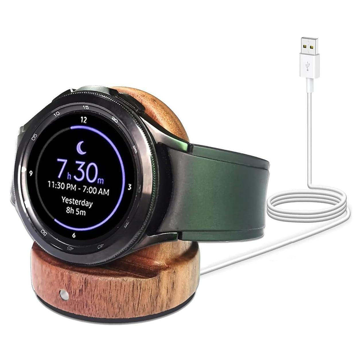 Base de Carga Inalámbrica de Madera de Nuez para Samsung Galaxy Watch
