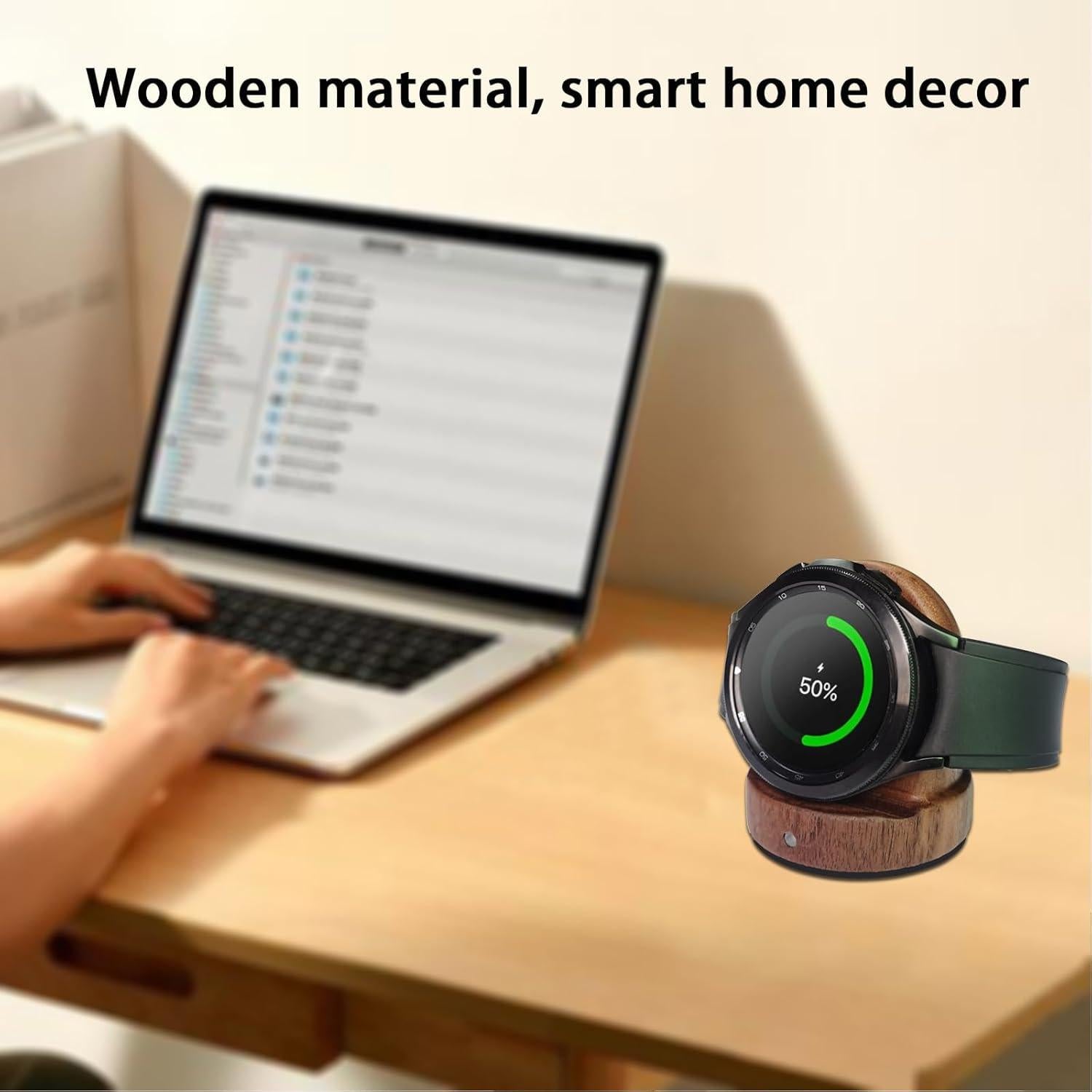 Base de Carga Inalámbrica de Madera de Nuez para Samsung Galaxy Watch