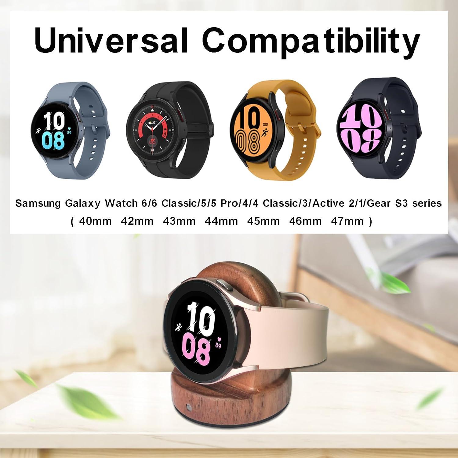 Base de Carga Inalámbrica de Madera de Nuez para Samsung Galaxy Watch