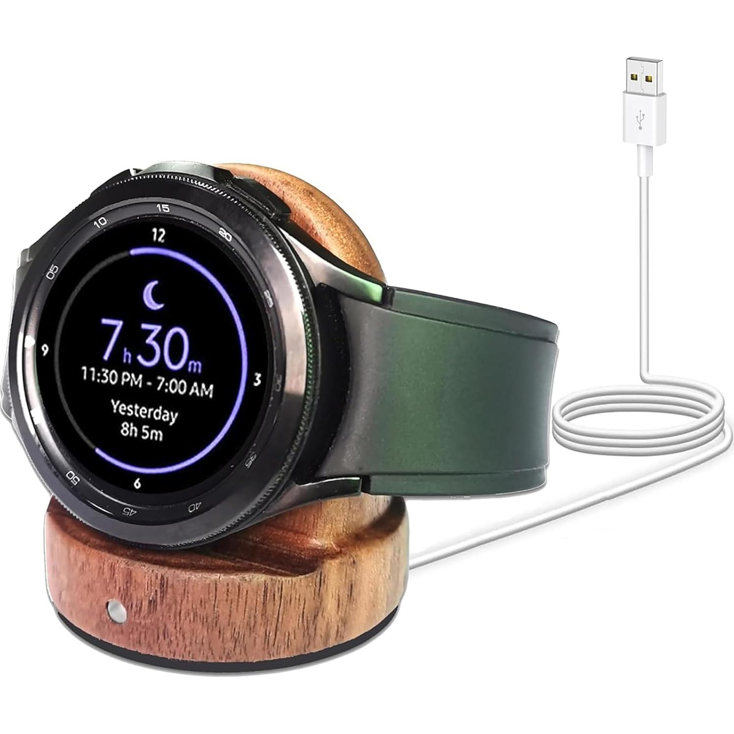 Base de Carga Inalámbrica de Madera de Nuez para Samsung Galaxy Watch